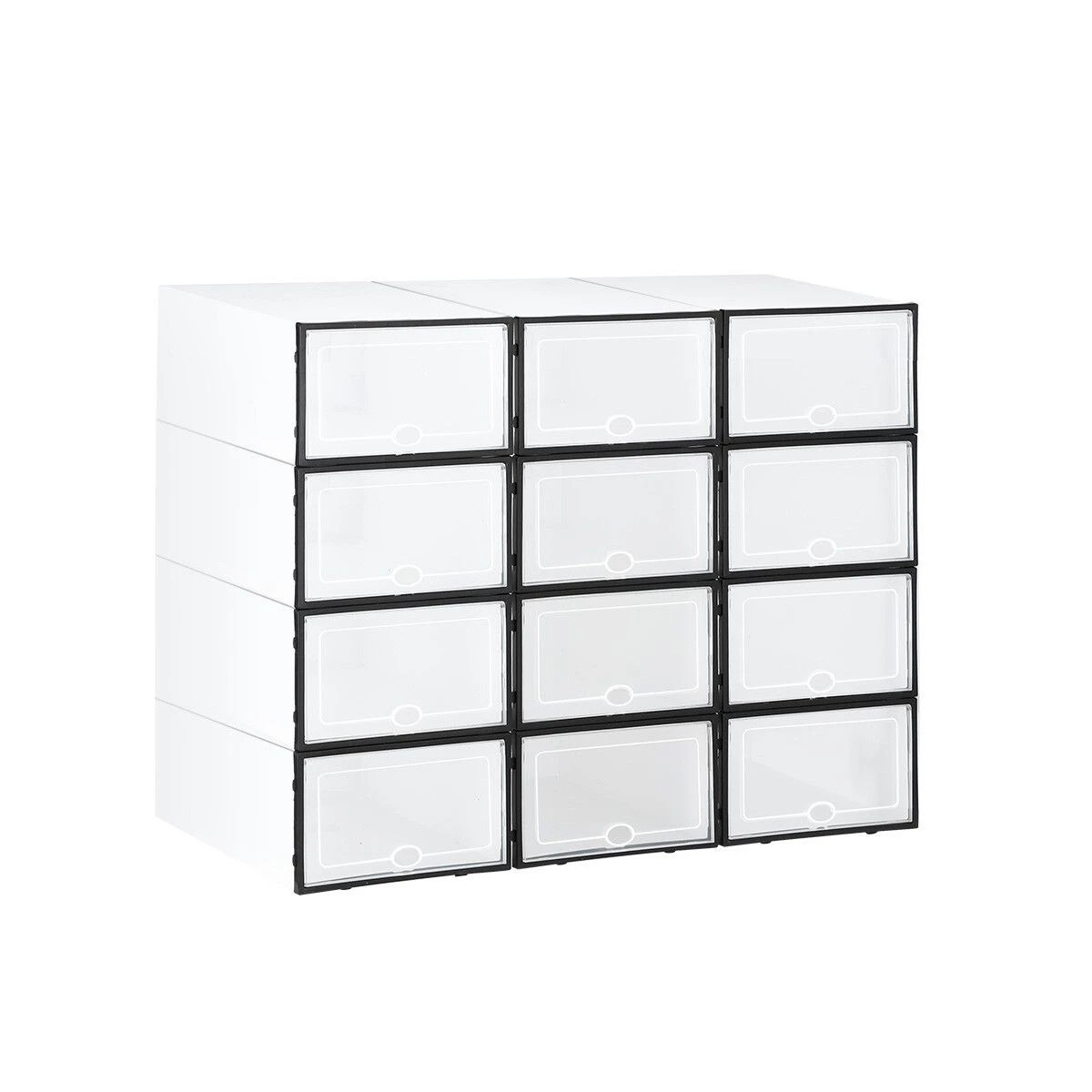 1 AUSWAY 12PCS Plastic Shoe Display Cases Stackable Storage Organiser Box White, 1 of 5