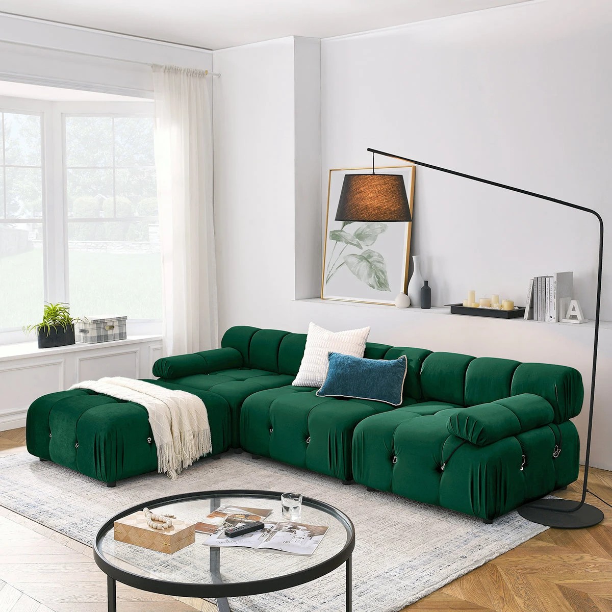 3 Foret 1 Pc Arm Seat Modular Tufted Velvet Sofa Lounge Couch Furniture Home Green, 3 of 9