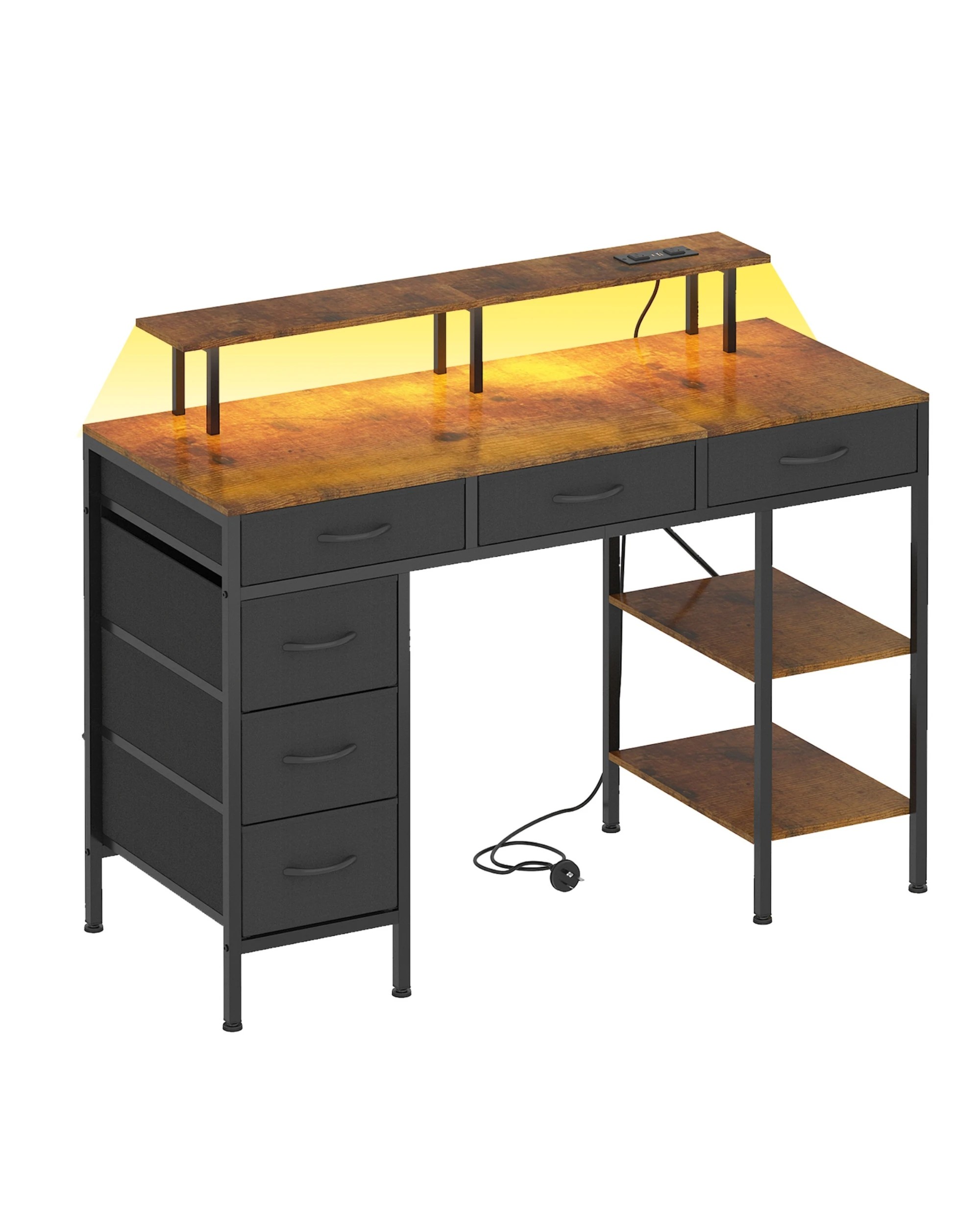 1 Advwin Gaming Desk with LED Lights & Power Outlets, 120cm Computer Desk with 6 Fabric Drawers, 1 of 9