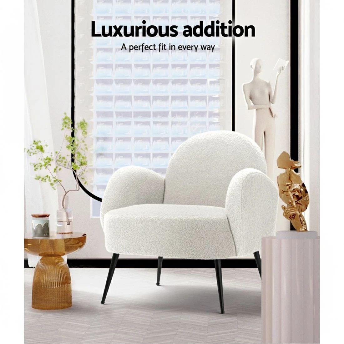 4 Artiss Armchair Boucle  Hanes - White, 4 of 6