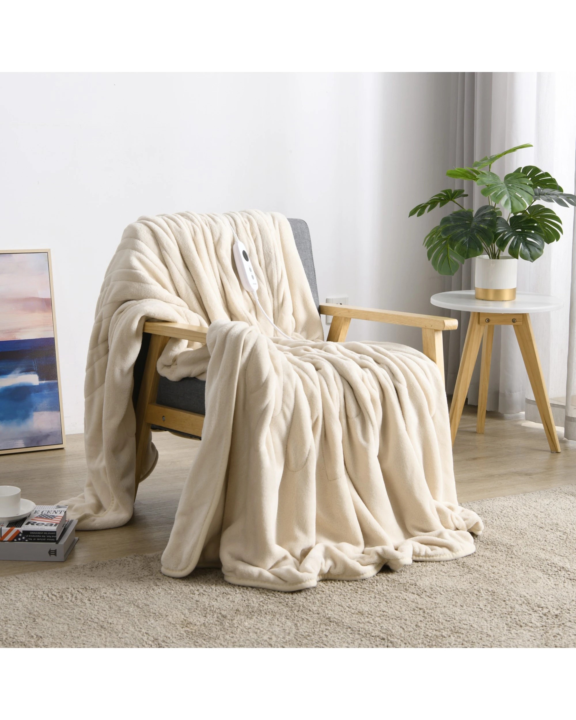 1 Dreamaker Kingston Coral Fleece Electric Heated Throw Blanket 180x200cm - Cream, 1 of 6