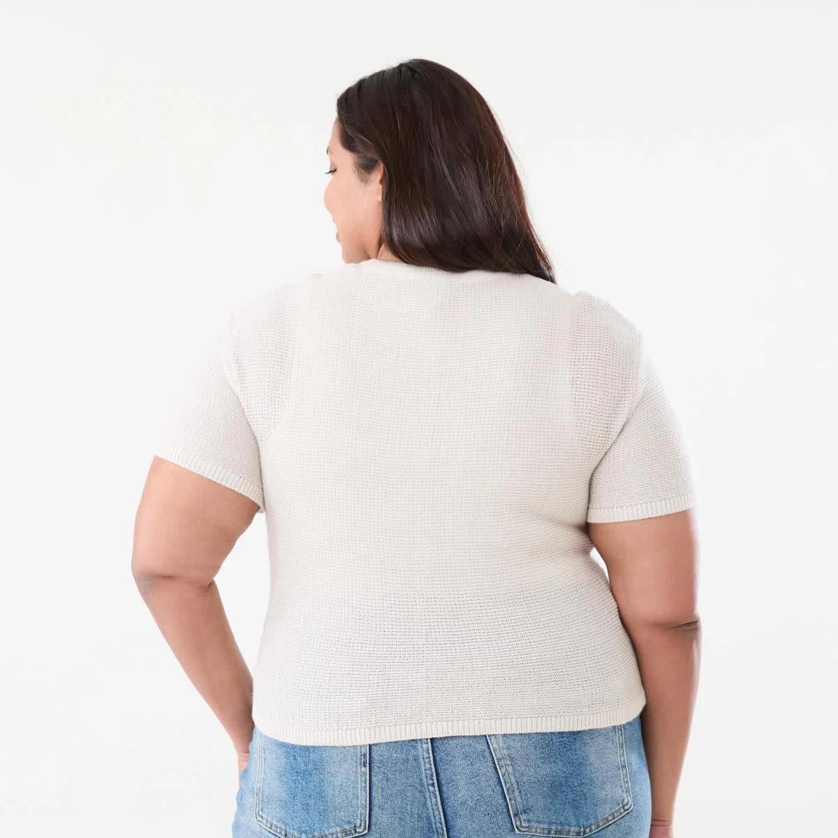 3 Curve Short Sleeve Lurex Cardigan Natural Beige, 3 of 4