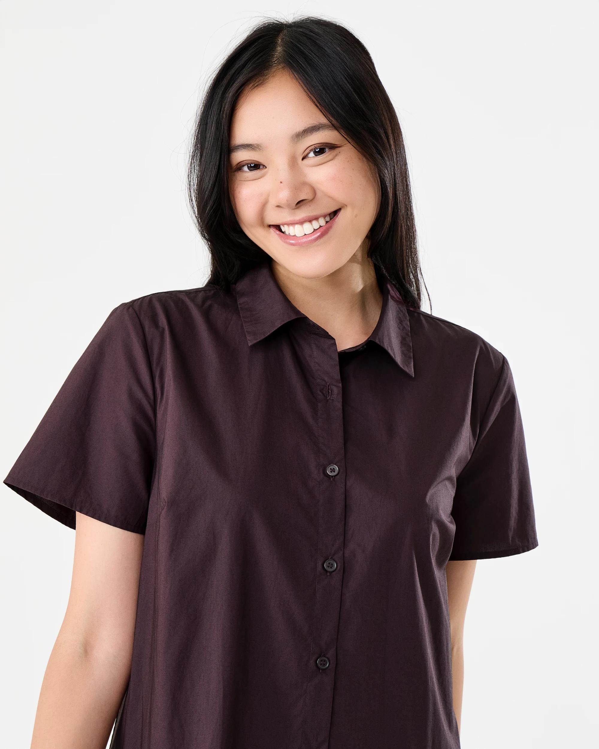 4 Short Sleeve Drop Waist Shirt Midi Dress Fudge, 4 of 7