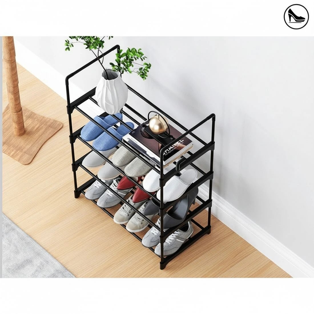 7 Artiss Shoe Rack Cabinet Stackable 4-Tier 12 Pairs Entryway Storage Organizer Easy Clean Sturdy Space Saving - Black, 7 of 8