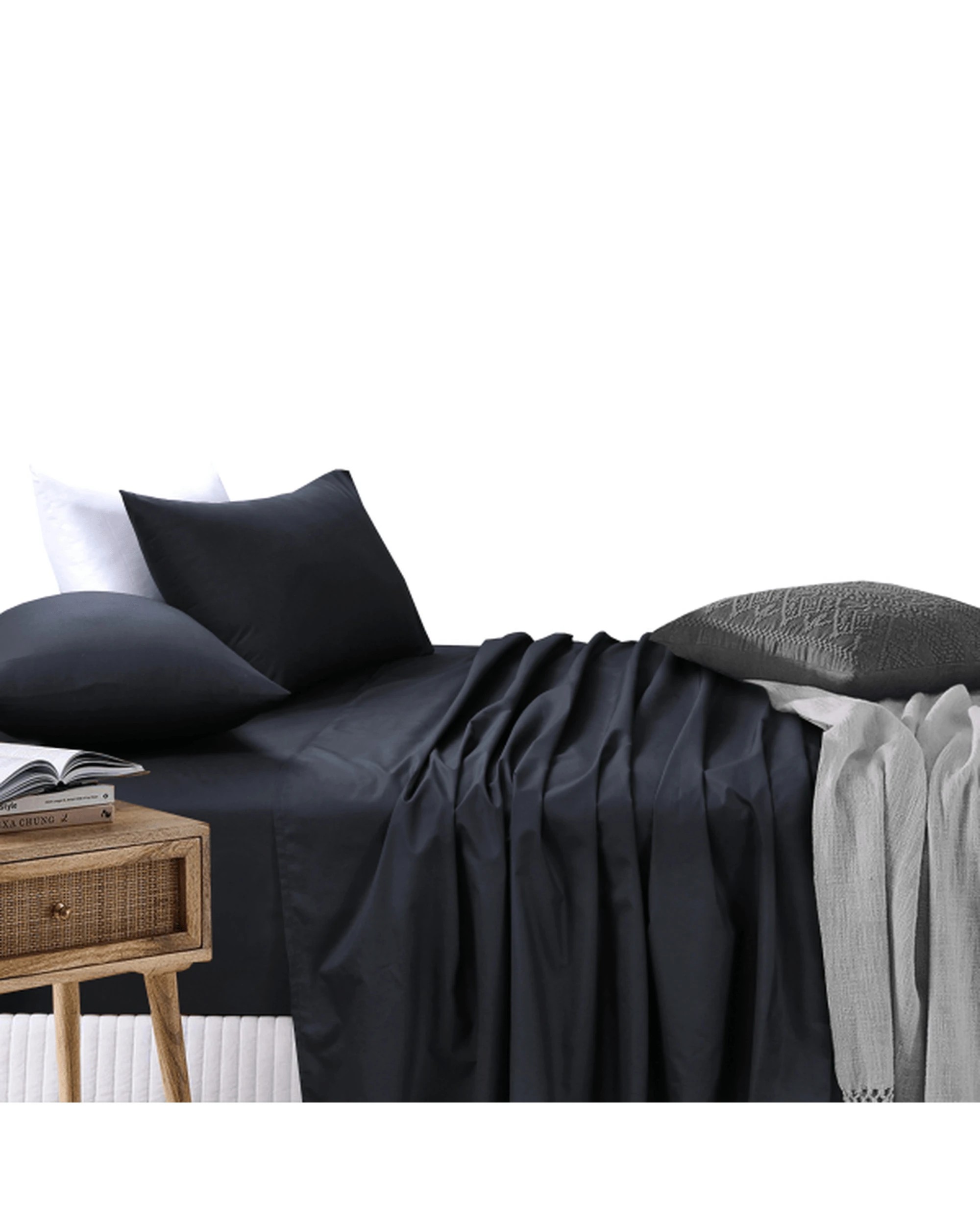 1 Amsons Bedsheets Set Flat & Fitted Sheets With Pillowcases - King Bed - Black, 1 of 8