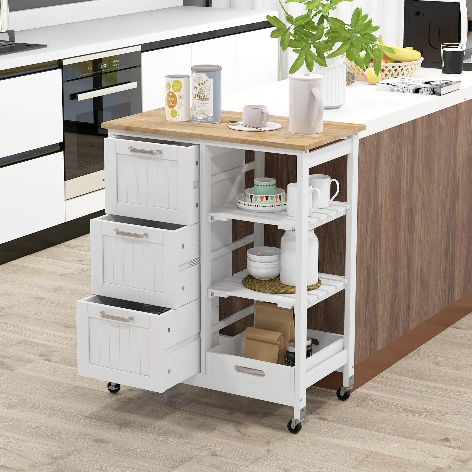 3 Costway Kitchen Island 3-Tier Trolley White, 3 of 5
