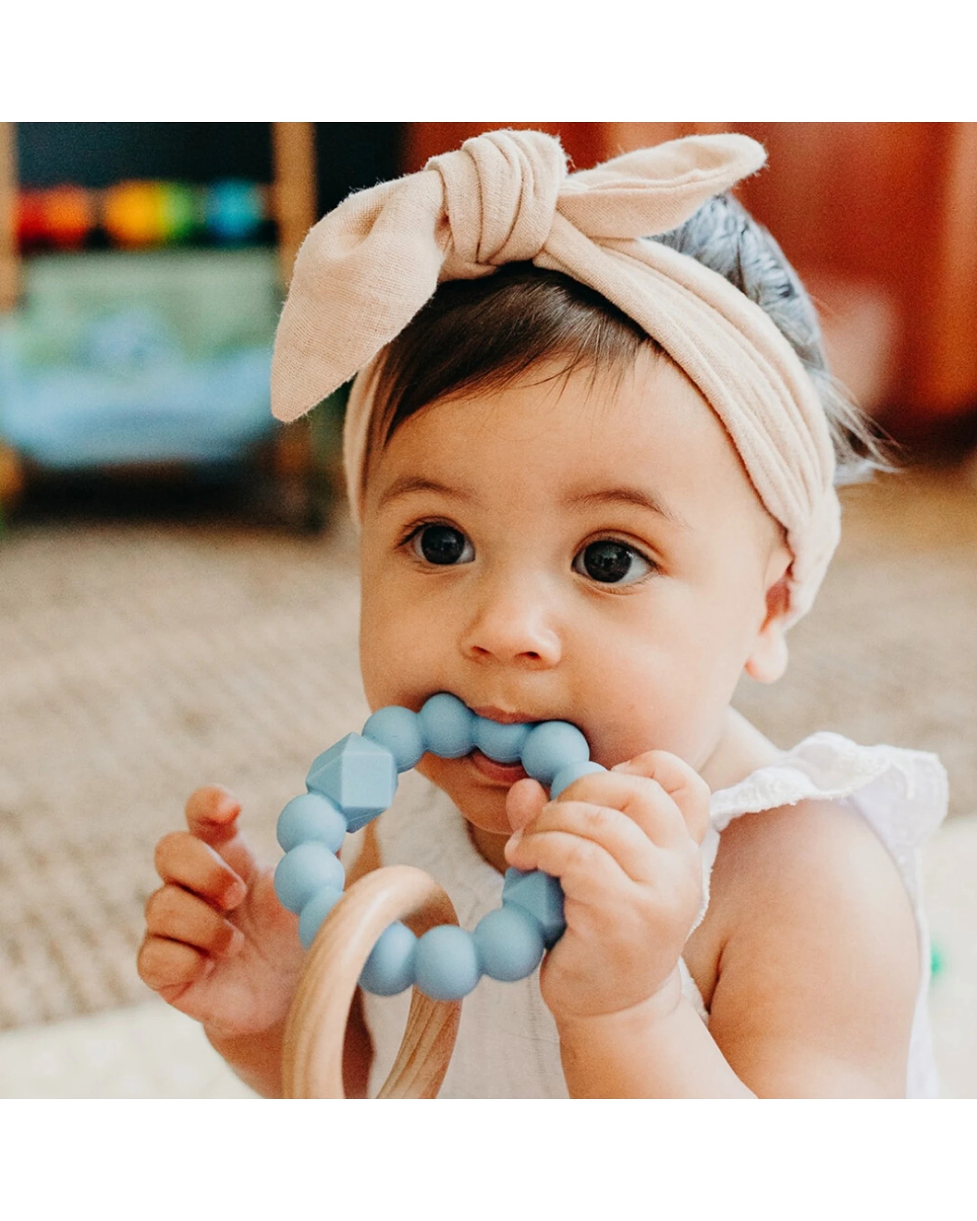 2 Jellystone Designs Moon Teether Wood & Silicone Baby Teething Toy Soft - Blue, 2 of 2