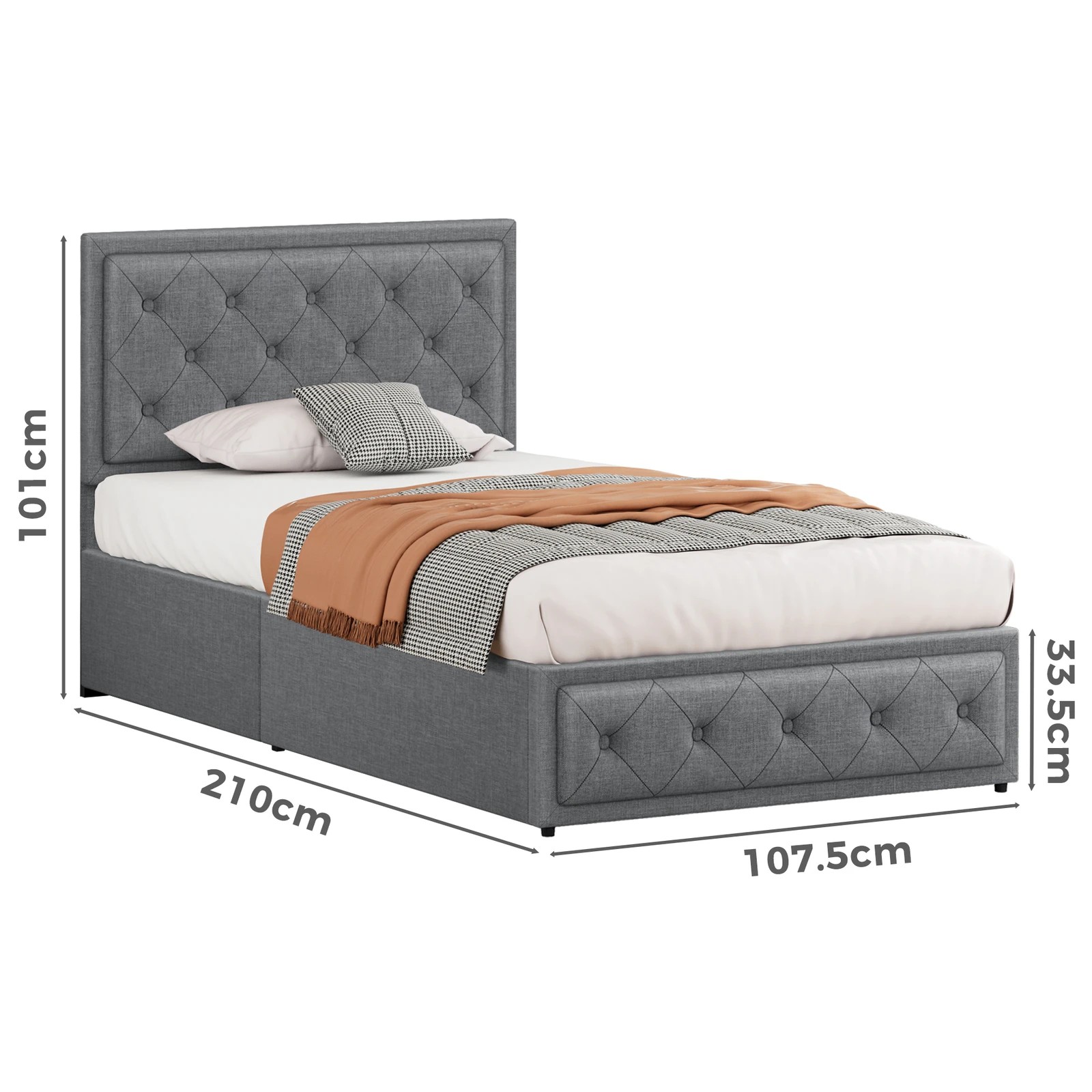 9 Alfordson Bed Frame King Single Gas Lift Storage Mattress Base Fabric Dinana - Grey, 9 of 10