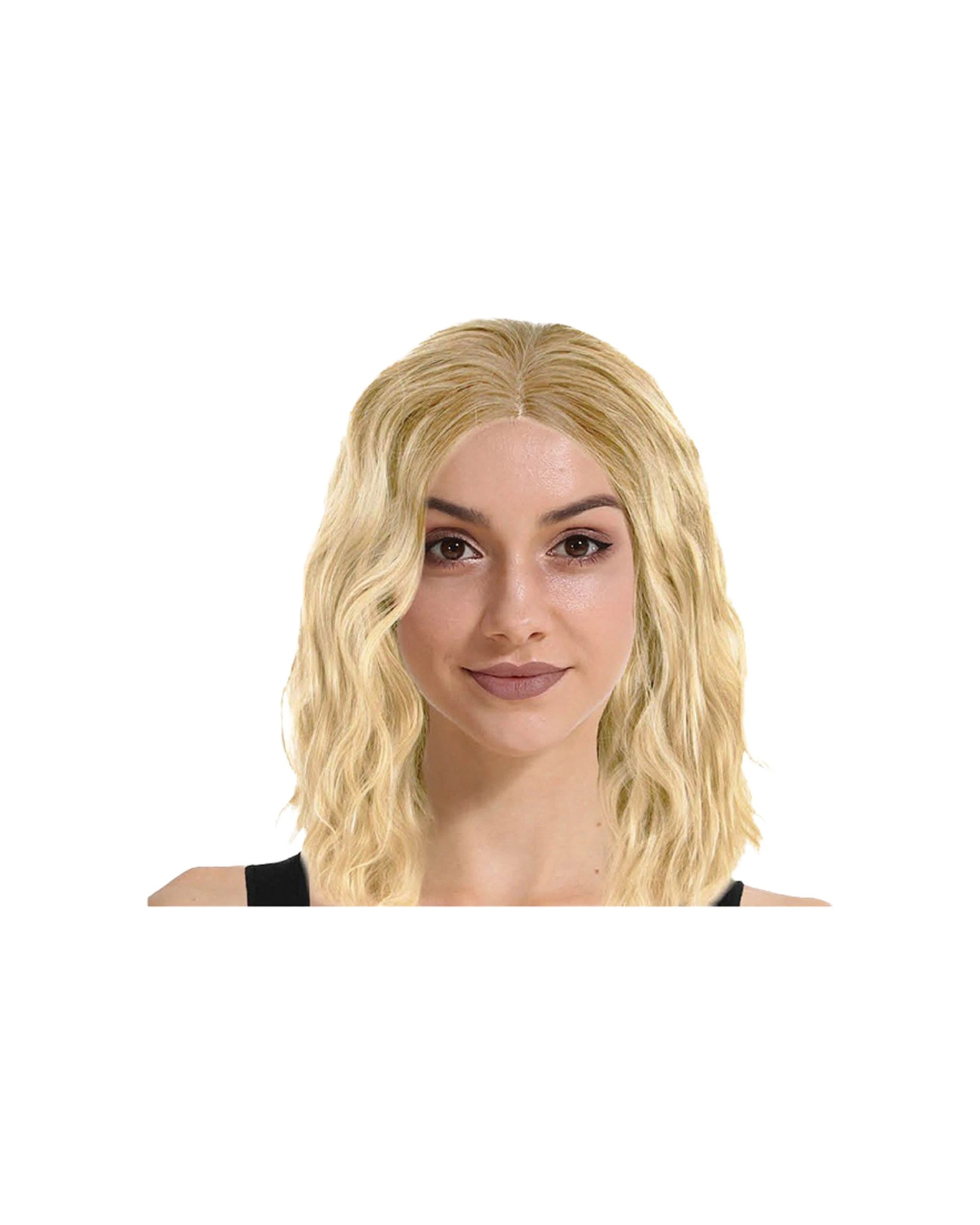 1 JD Party Costume Wig Blonde Wavy Long Bob Middle Part Shoulder - Yellow, 1 of 1