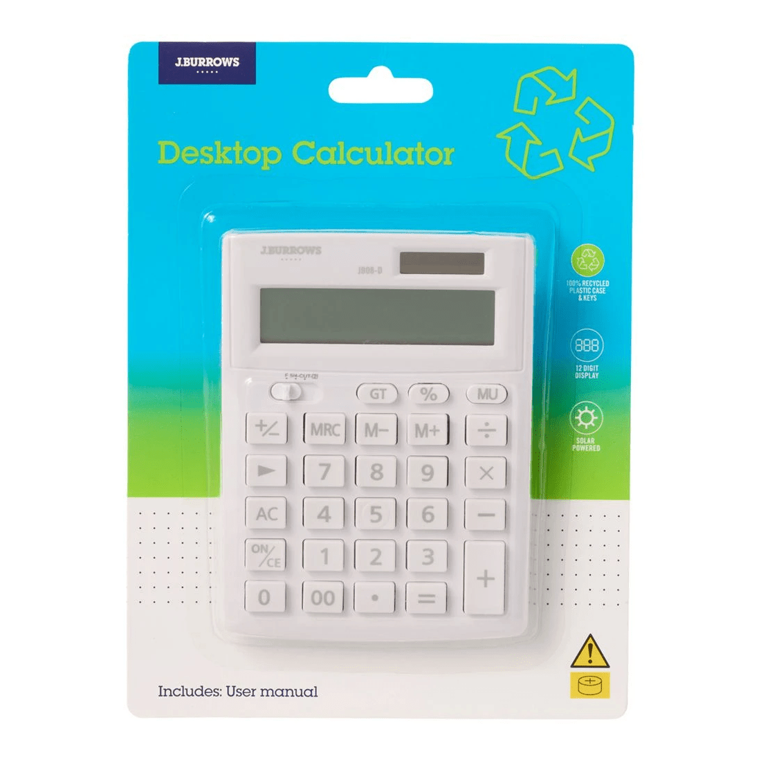 2 J.Burrows Desktop 12 Digit Calculator White, 2 of 4