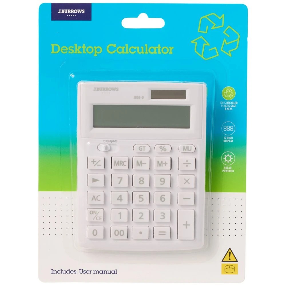 2 J.Burrows Desktop 12 Digit Calculator White, 2 of 4