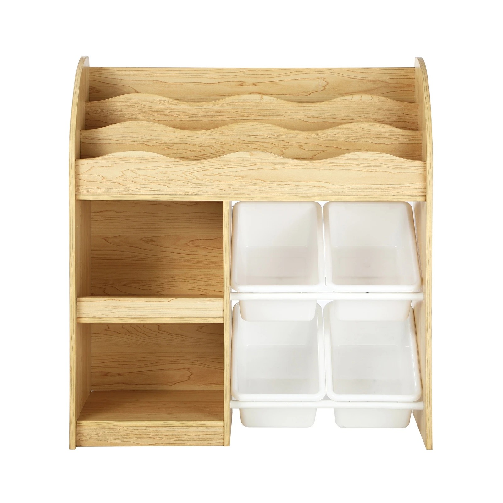 8 Oikiture Kids Bookshelf 4 Bins Toy Box Storage Organiser Display Shelf
 - Natural, 8 of 10