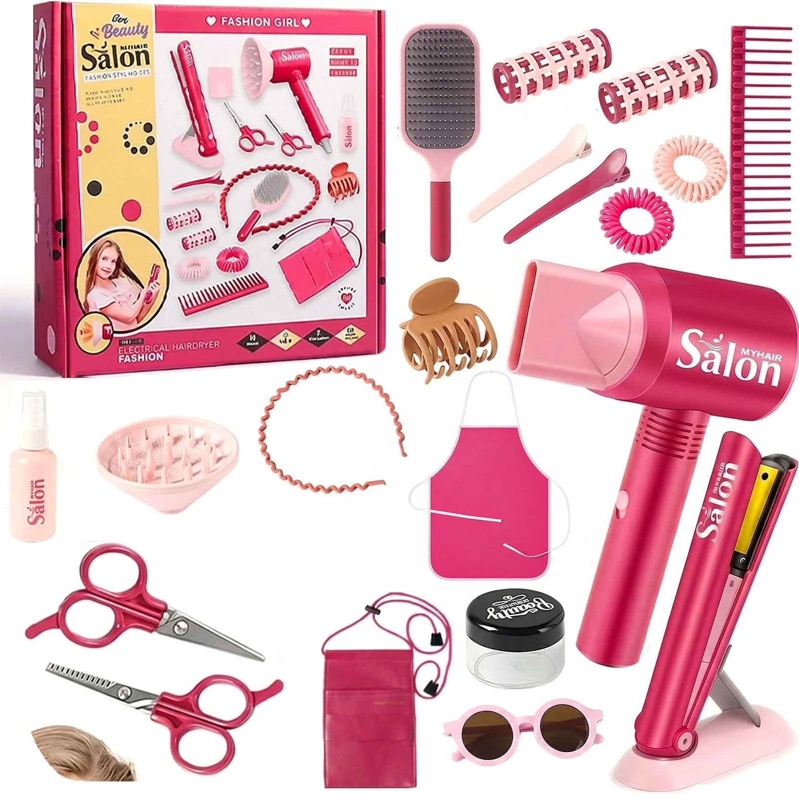 4 Ausway 22 PCS Girls Hair Salon Pretend Play Toy Set with Hairdryer, 4 of 7