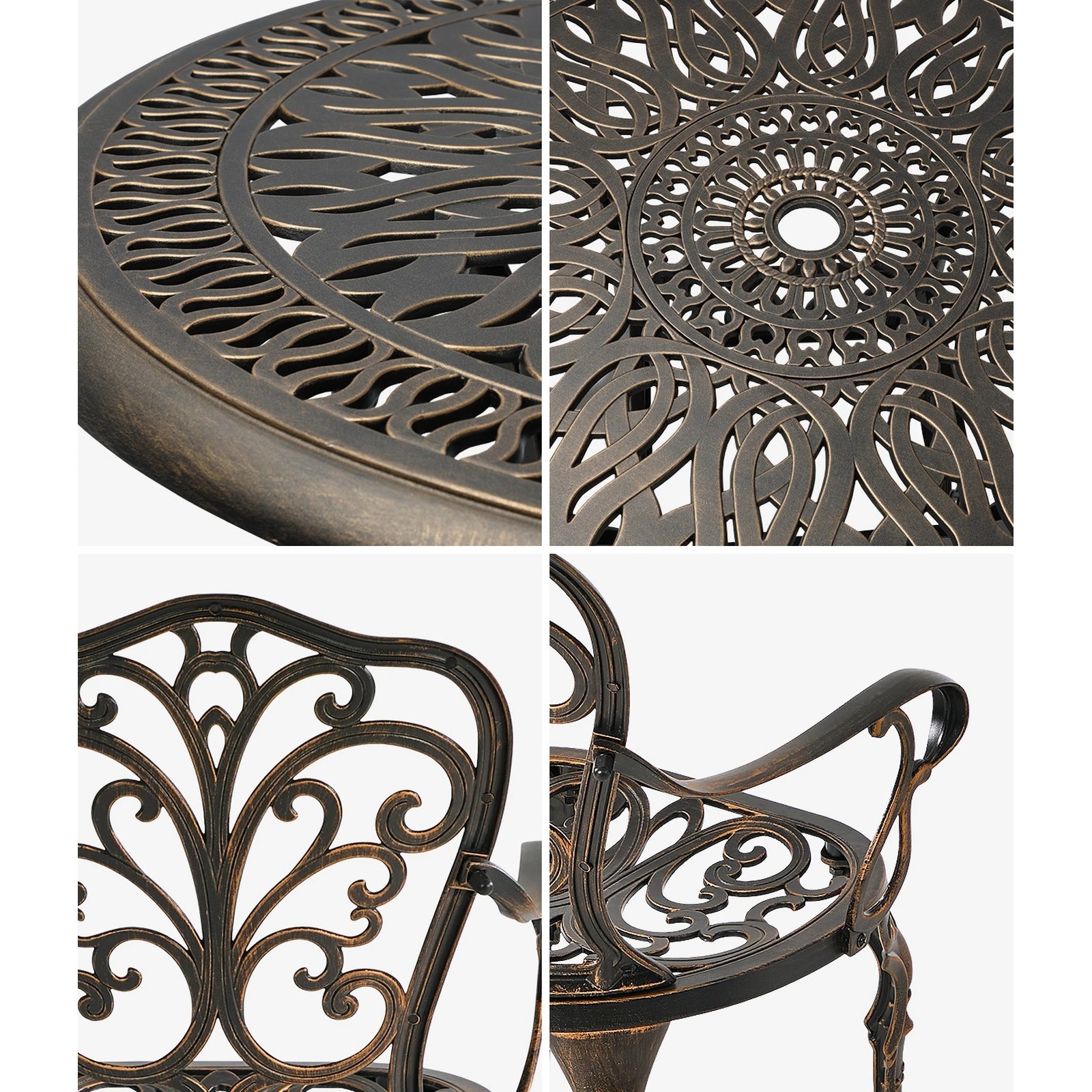 5 Livsip 5 Piece Outdoor Patio Set Table Chairs Bistro Cast Aluminium Furniture - Bronze, 5 of 7
