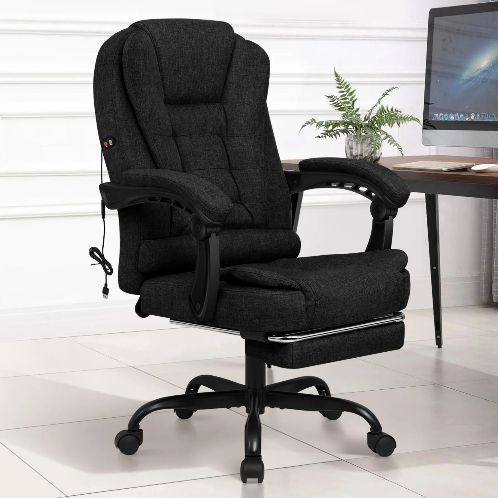 2 Alfordson Massage Office Chair Footrest Executive Gaming Racing Fabric Seat - Black, 2 of 10