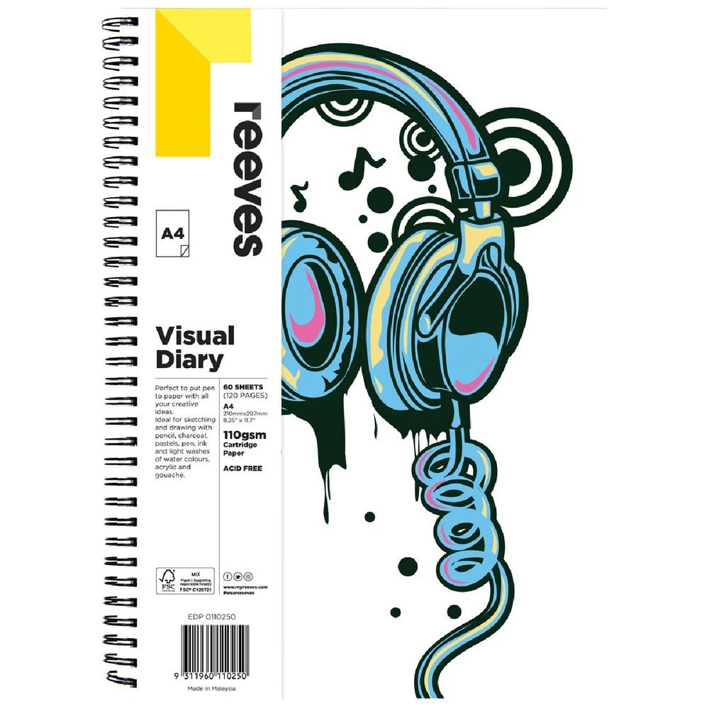 1 Reeves A4 Visual Art Diary 110gsm 60 Sheets Headphones, 1 of 5