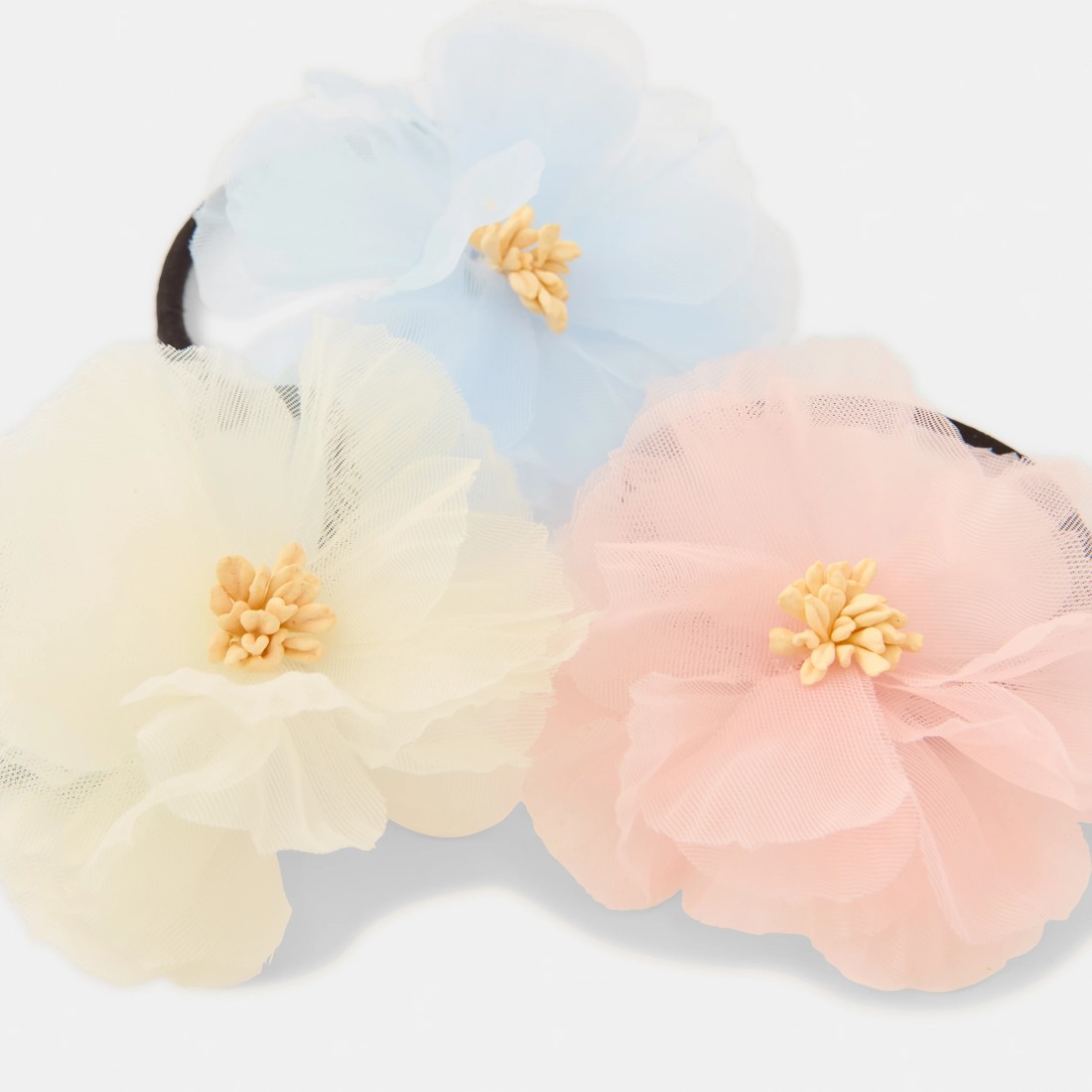 3 3 Pack Floral Hair Ties - Pink, Yellow and Blue, 3 of 4