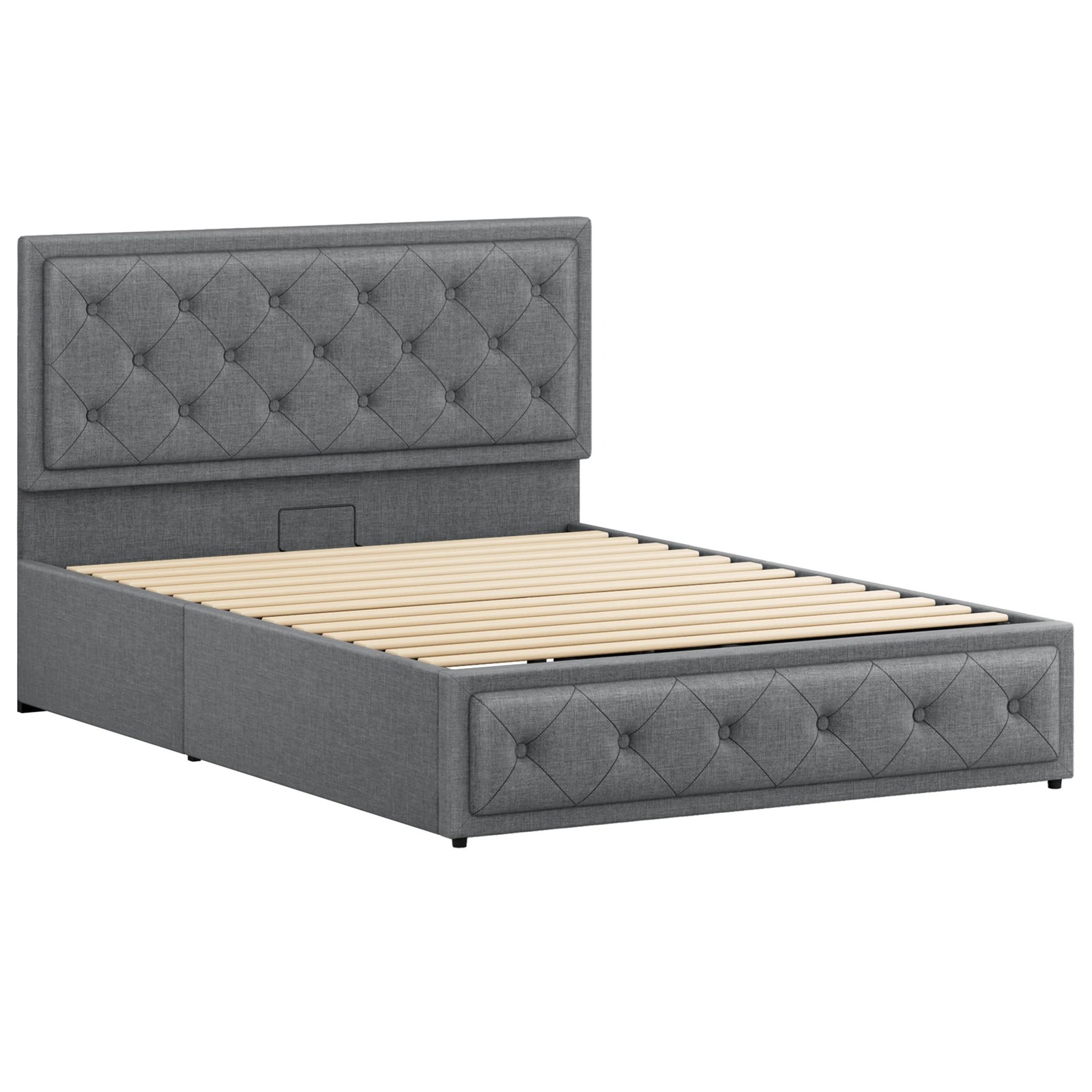 10 Alfordson Bed Frame Double Size Gas Lift Storage Mattress Base Fabric Dinana - Grey, 10 of 10