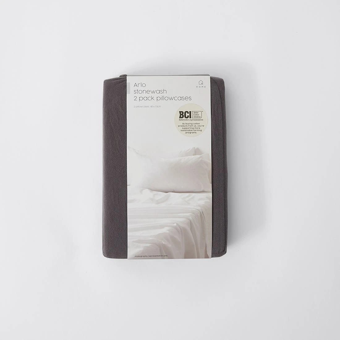 2 Arlo Stonewash 2 Pack Pillowcases - Queen Bed - Grey, 2 of 3