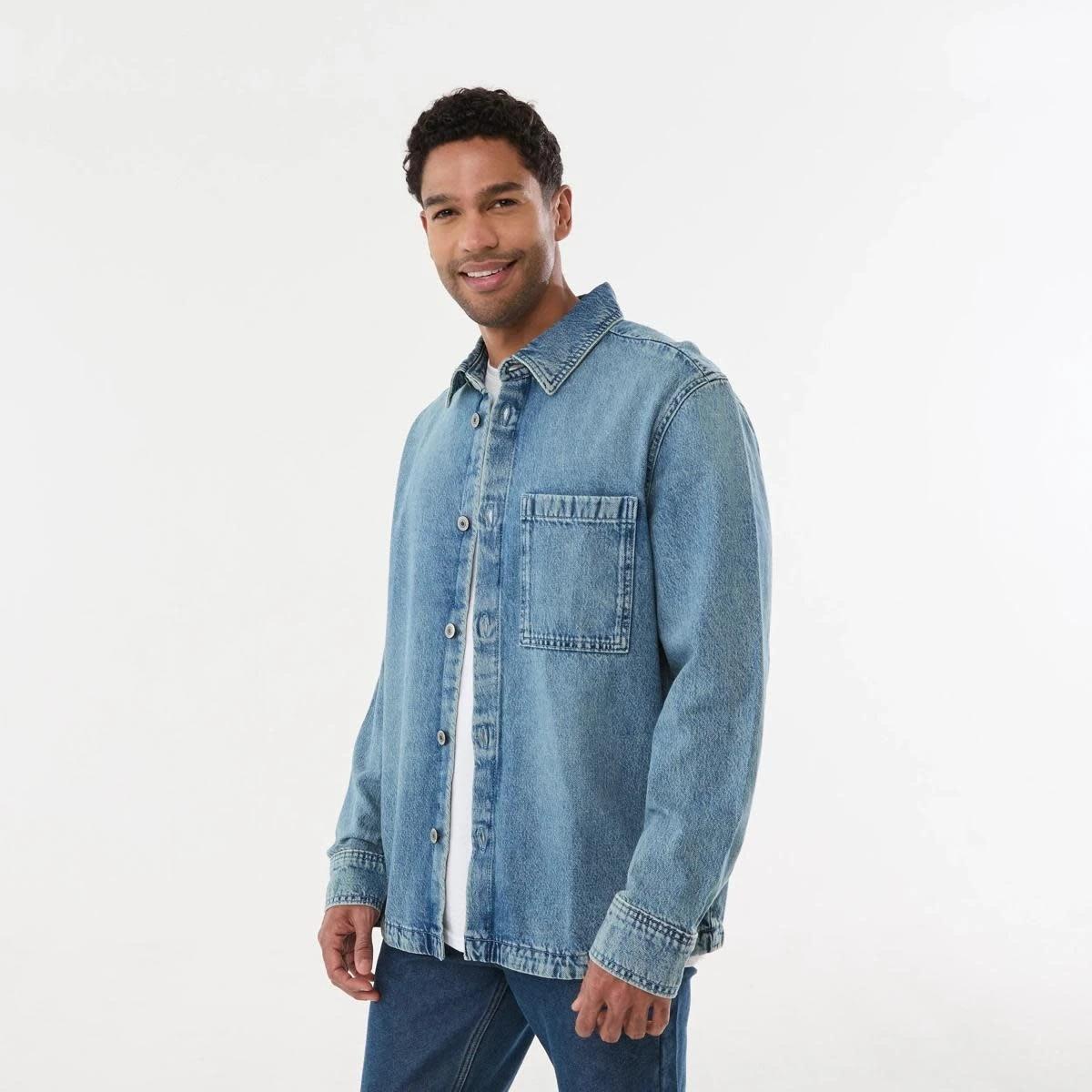 3 Long Sleeve Denim Overshirt MID DENIM WASH, 3 of 6