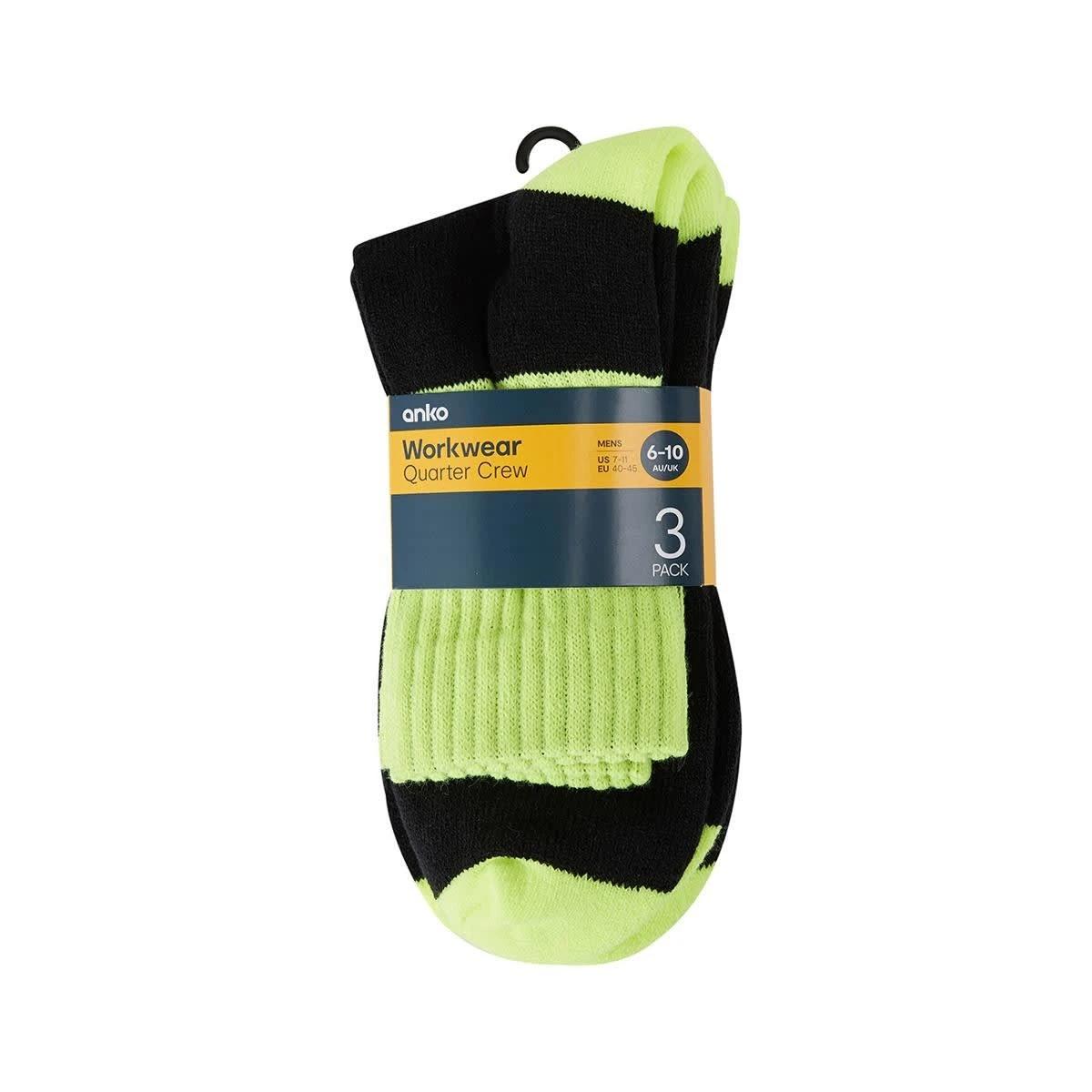 3 3 Pack Quarter Crew Work Socks BLACK YELLOW TOP, 3 of 3