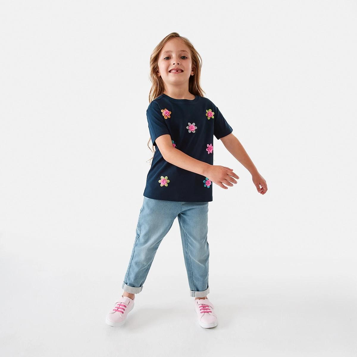 5 Short Sleeve Sequin T-shirt Navy Flwer, 5 of 8