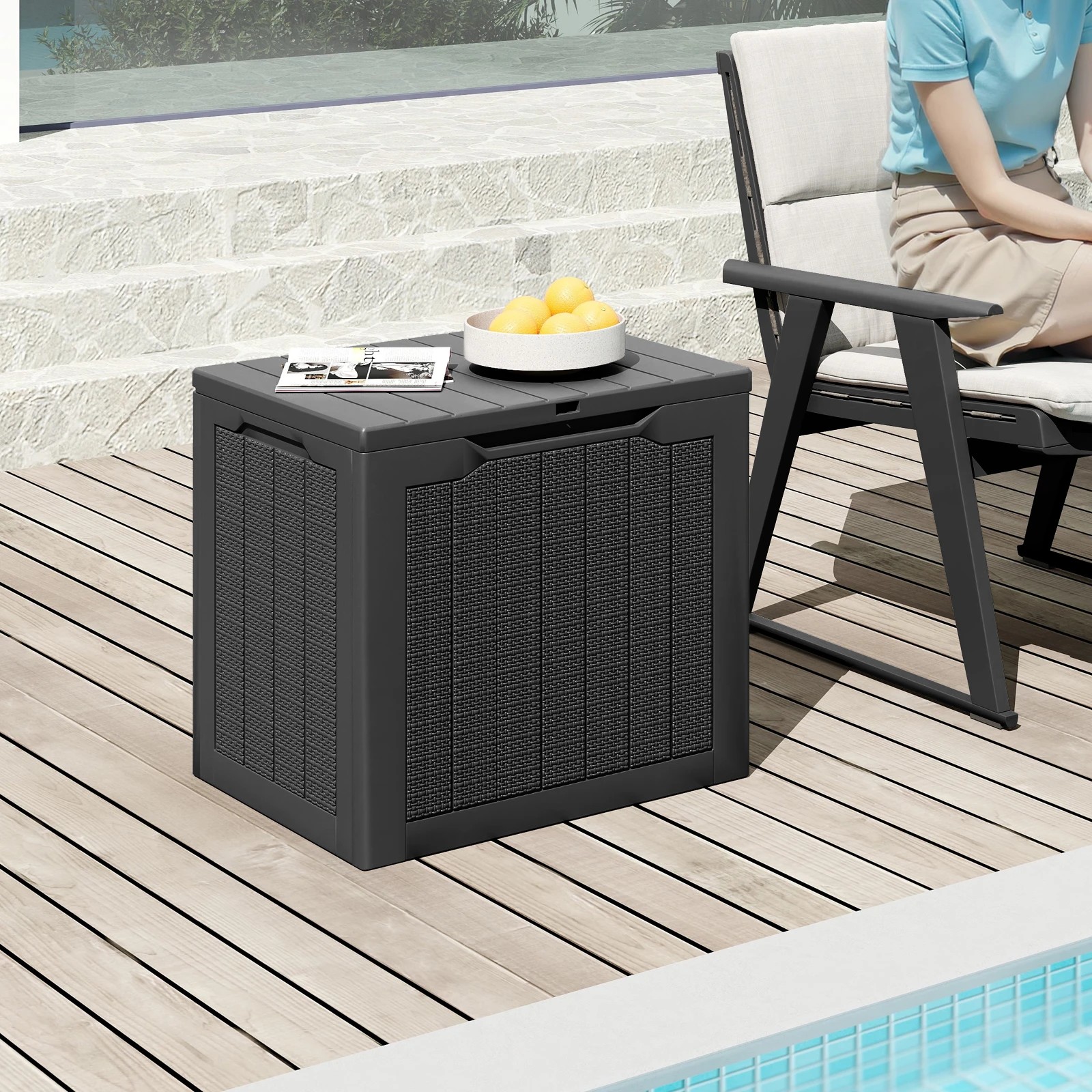 5 Costway 96L Outdoor Storage Box w/Lockable Lid Waterproof Patio Storage Bin - Black, 5 of 6