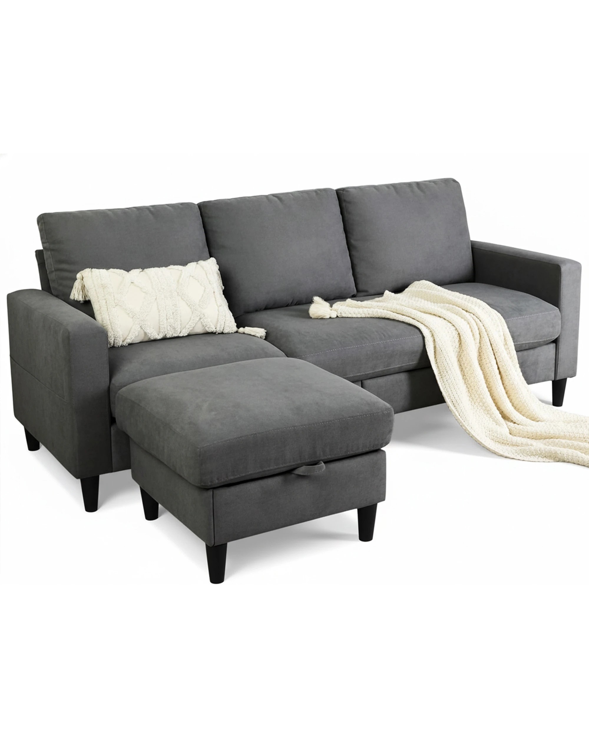 3 Advwin 3 Seater Modular Sofa Lounge Chaise Set Couch W/ Storage Ottoman Grey, 3 of 4