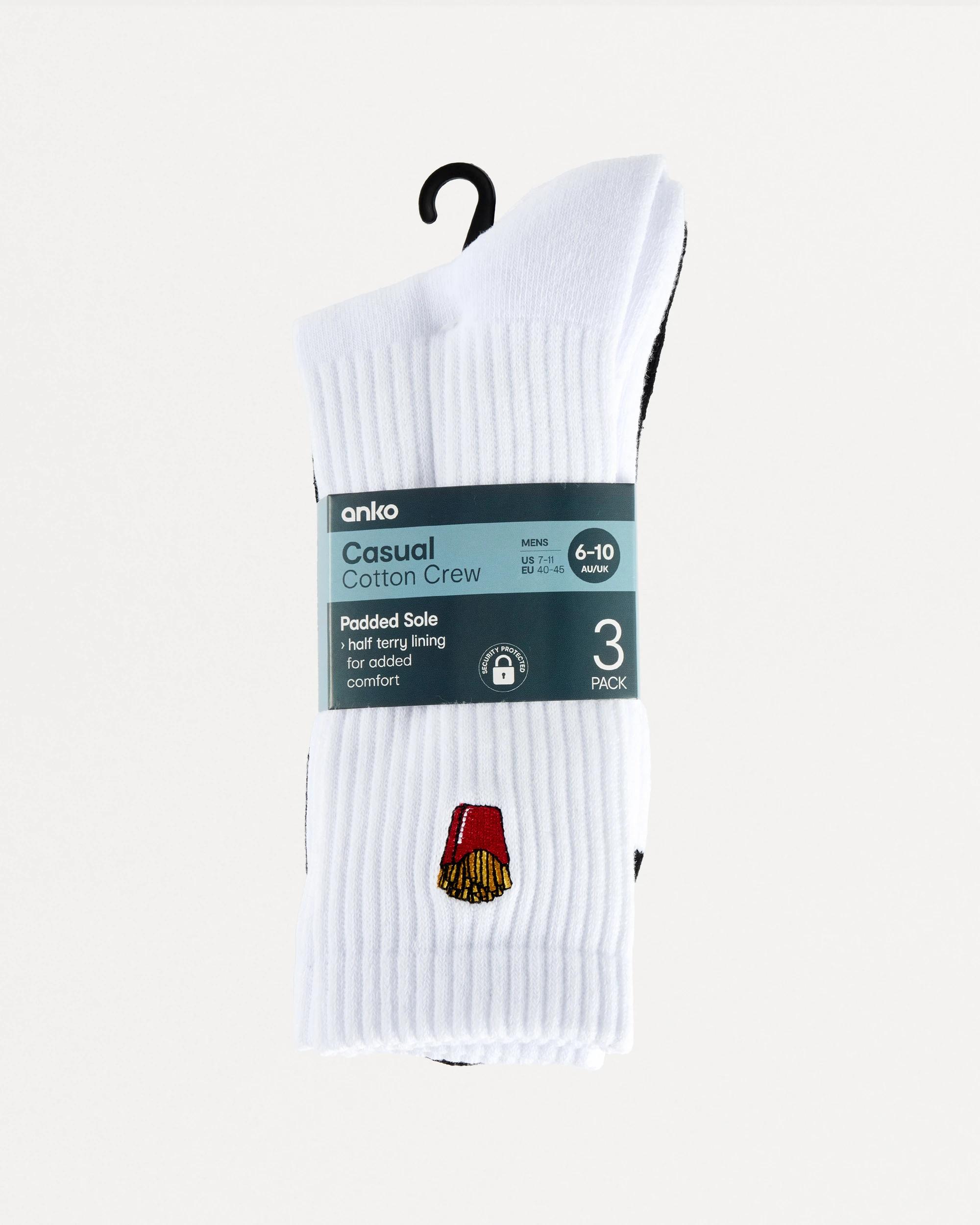 3 3 Pack Ribbed Crew Embroidered Socks Multi Food, 3 of 3