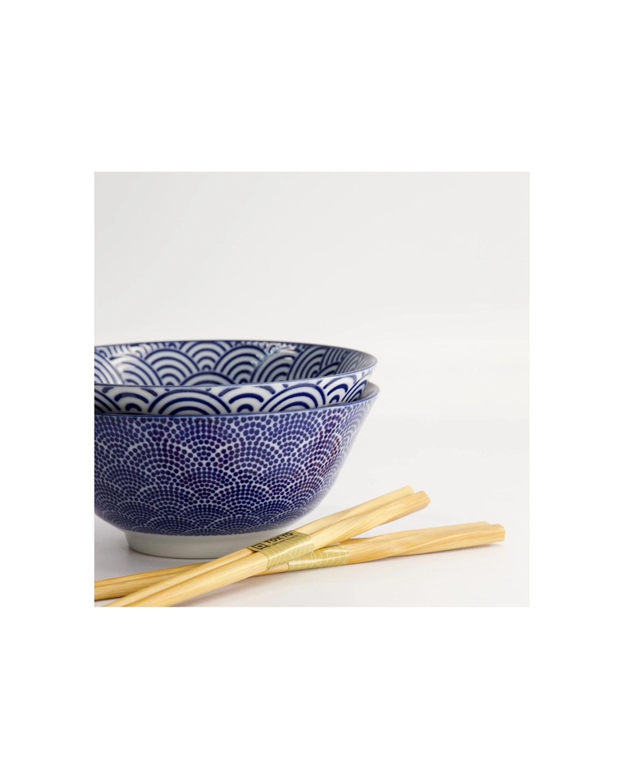 3 Tokyo Design 2pc Nippon Tayo Bowls & Chopsticks Set Dot Wave - Blue, 3 of 4