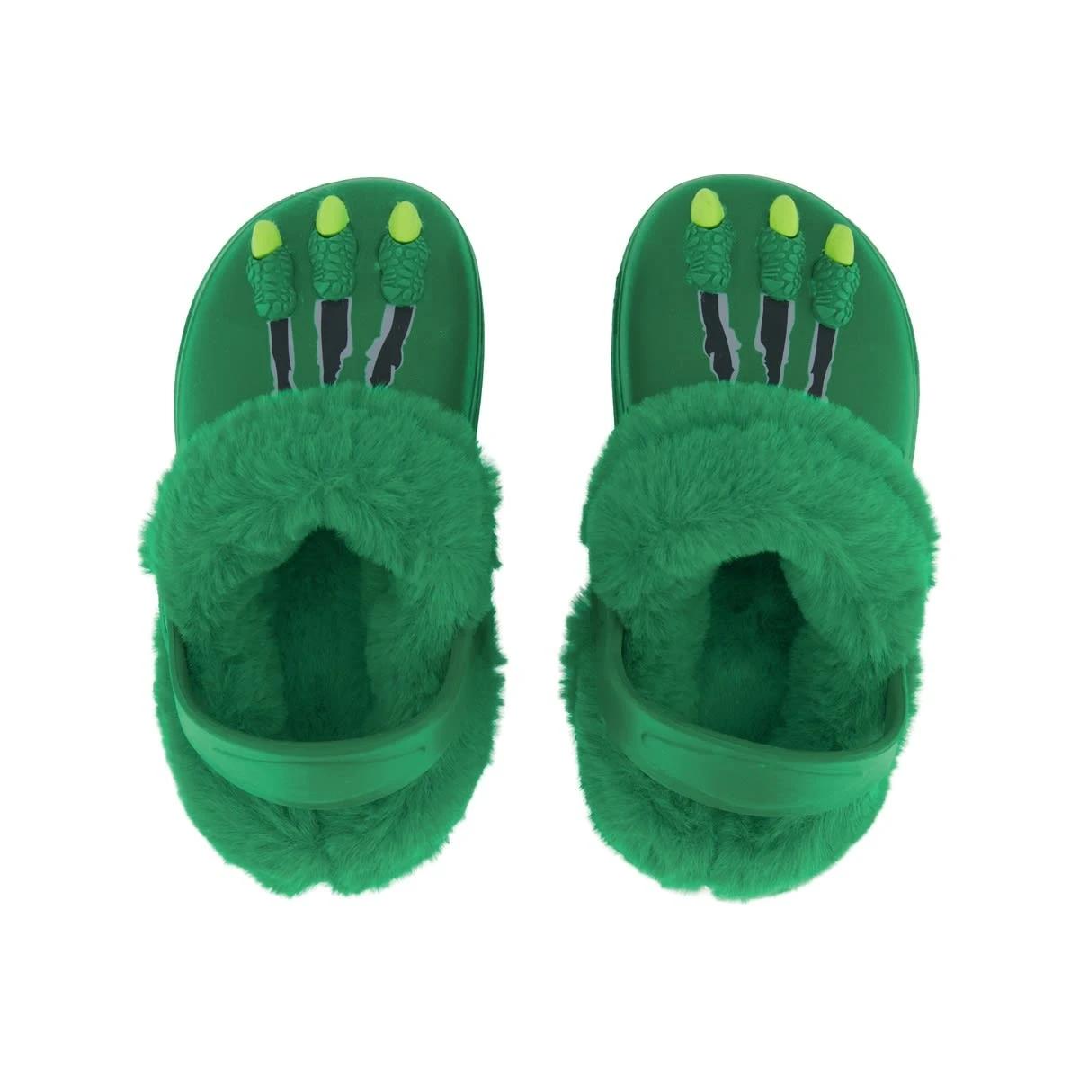 3 Junior Faux Fur Lined Clogs Dino Green, 3 of 4