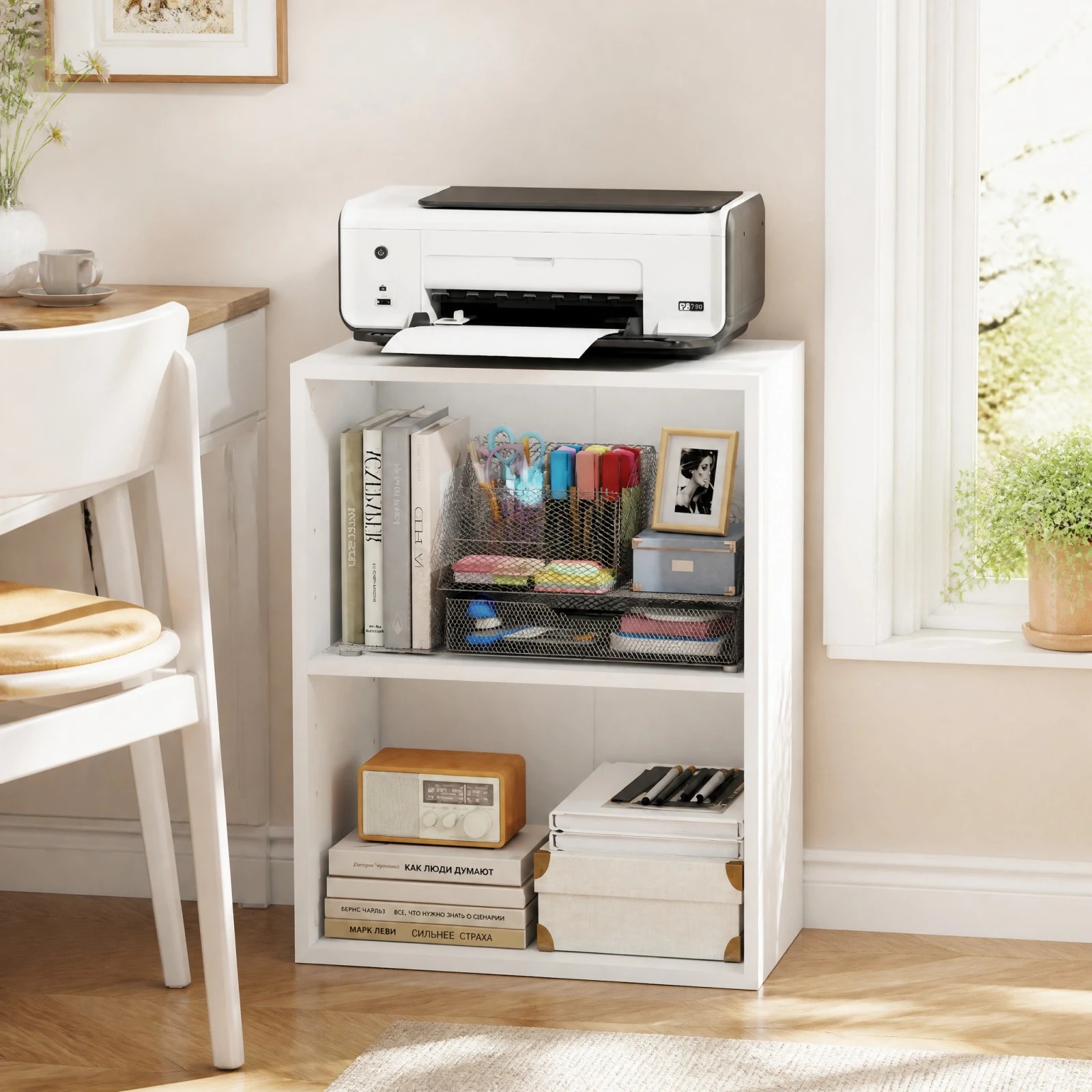 1 Costway 2-Cube Bookshelf Cubby Storage Organizer Display Shelf w/5-Position Adjustable Shelf - White, 1 of 5