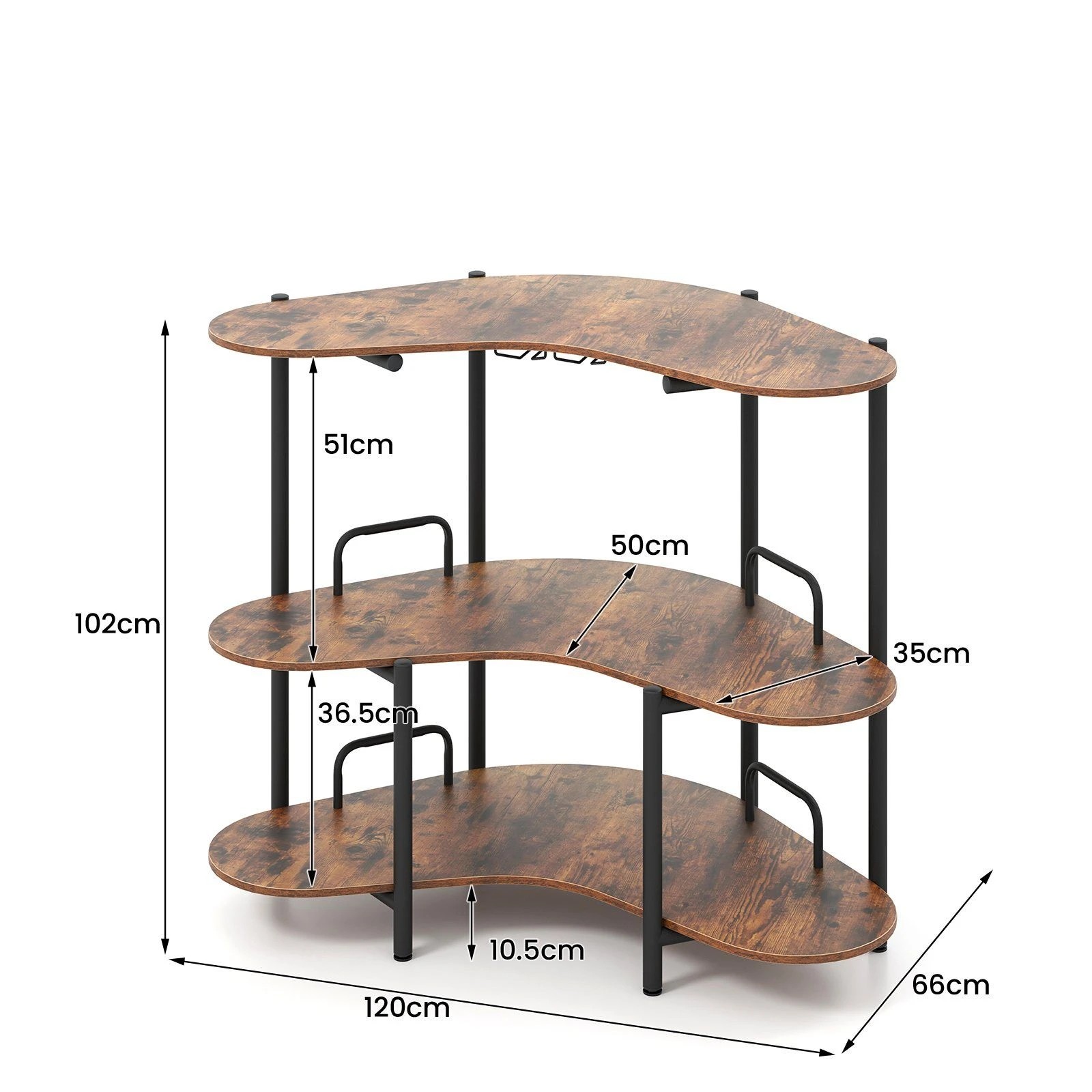 4 Costway 3 Tier Bar Table w/Wine Glass Holder Corner Shelf Side Coffee Table Pub Bistro - Brown, 4 of 4