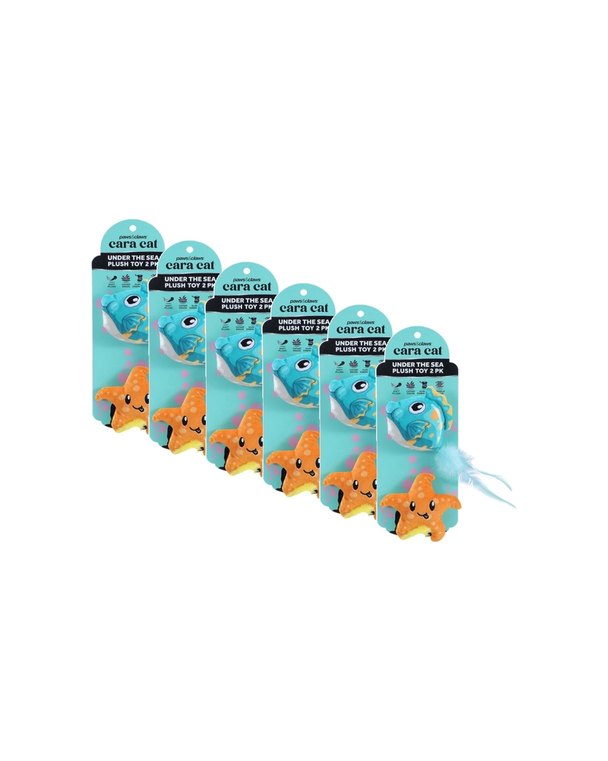 1 Paws & Claws 6x 2pc Cara Pet Cat Sea Life Plush Toy 10x5x5cm - Assorted, 1 of 8
