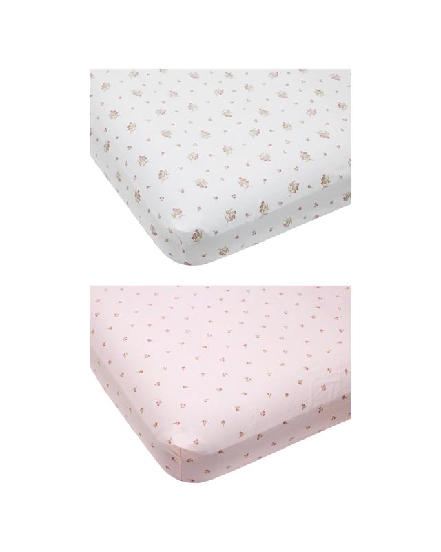 2 Pack 225 Thread Count Organic Cotton Fitted Cot Sheets - Nat