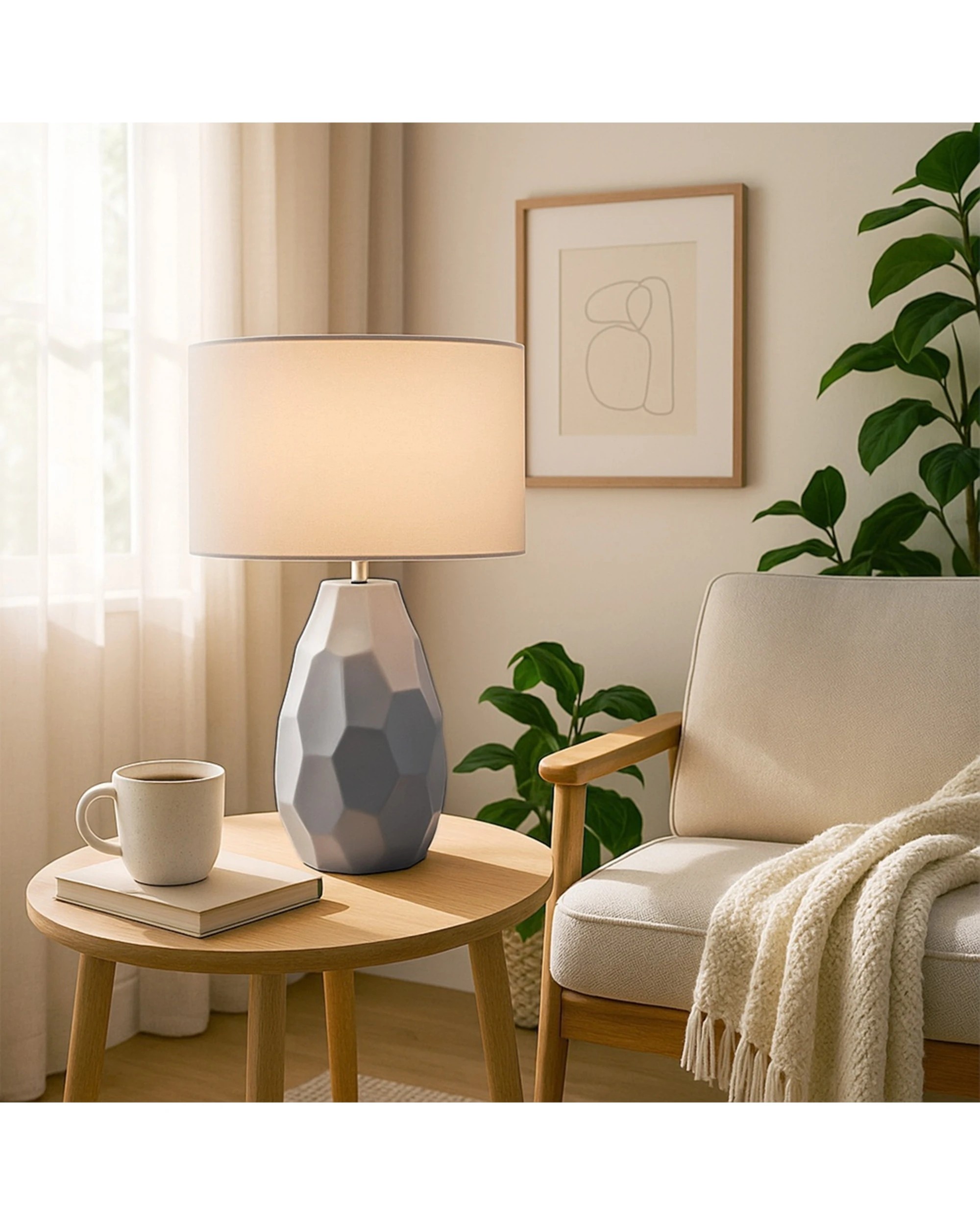 3 Urban Style Jane Table Lamp Ceramic Base Fabric Shade Inline Switch - Grey, 3 of 4