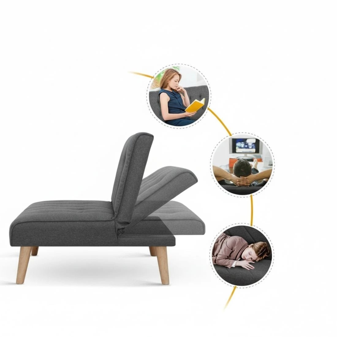 6 Artiss 2x Sofa Bed Couch Single Seater Fabric - Grey, 6 of 7