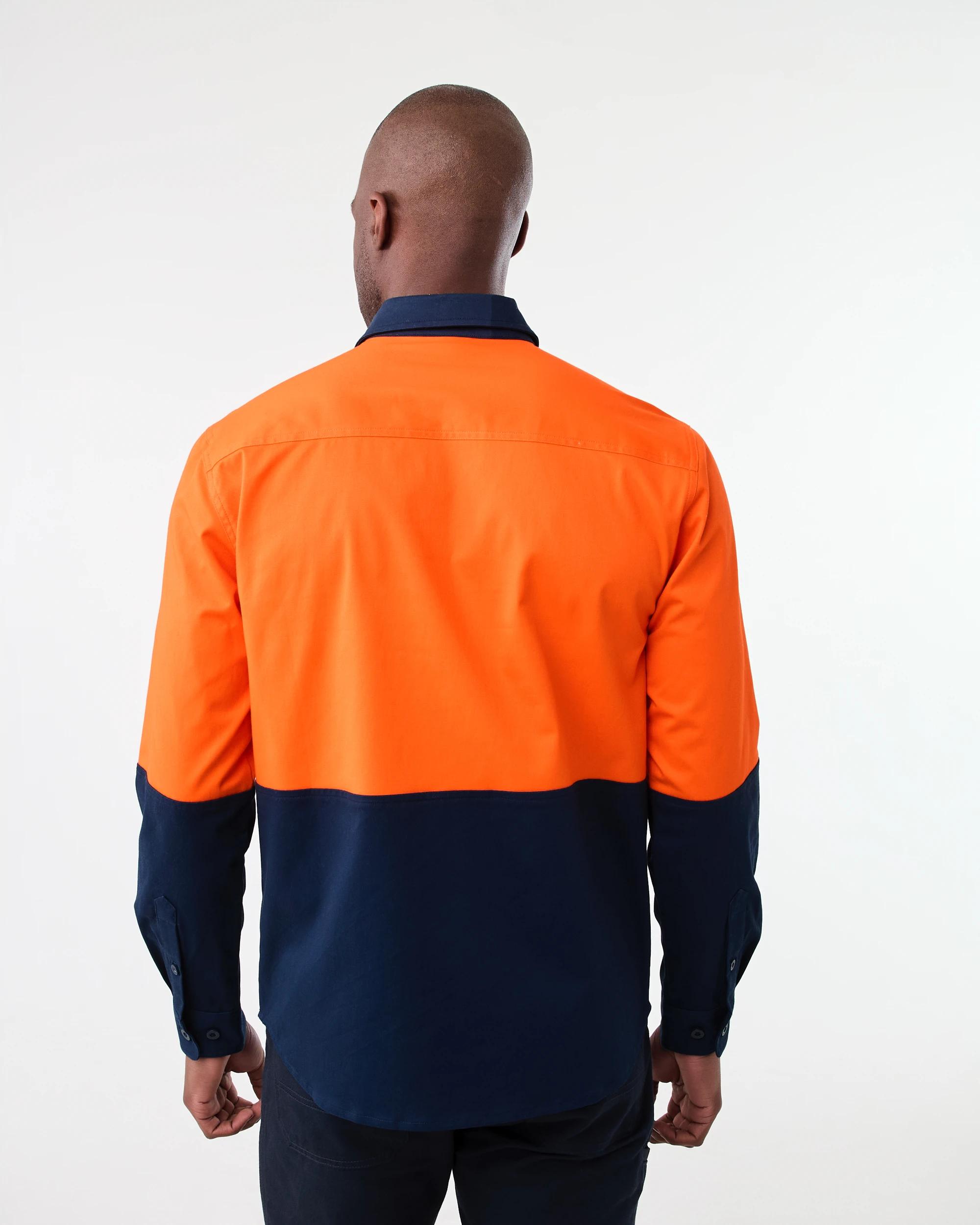 3 Workwear Long Sleeve Hi-Visibility Stretch Shirt SAFETY ORANGE, 3 of 7