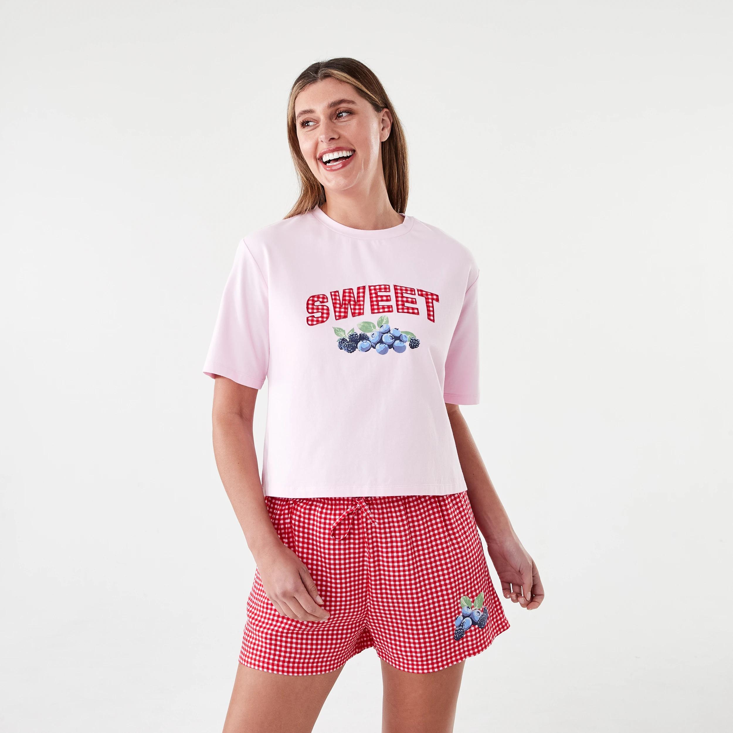 1 Print Knit T-shirt and Woven Shorts Pyjama Set Sweet Brry, 1 of 8