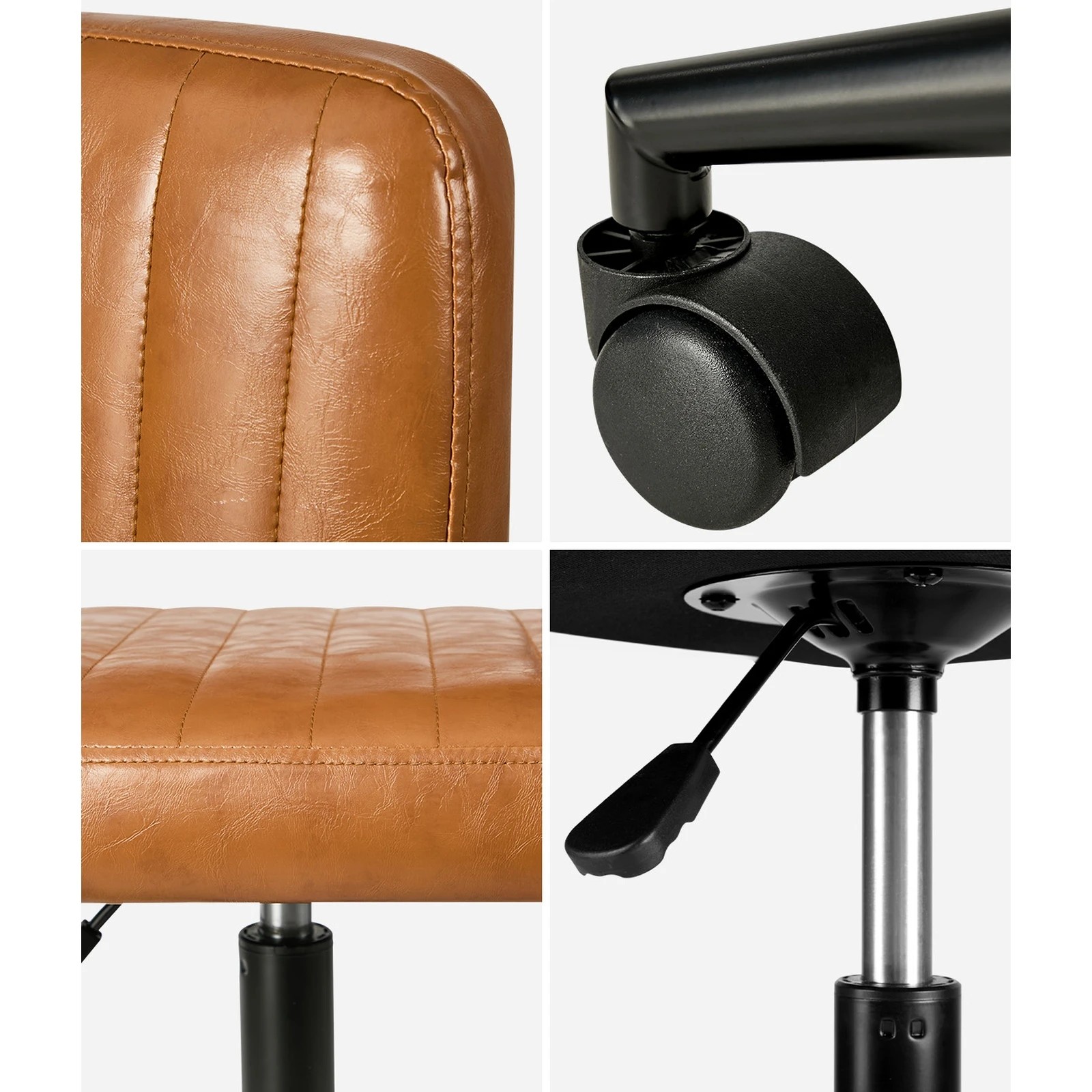 5 Oikiture Mid Back Armless Office Chair Swivel Computer Gaming Seat Leather - Brown, 5 of 7