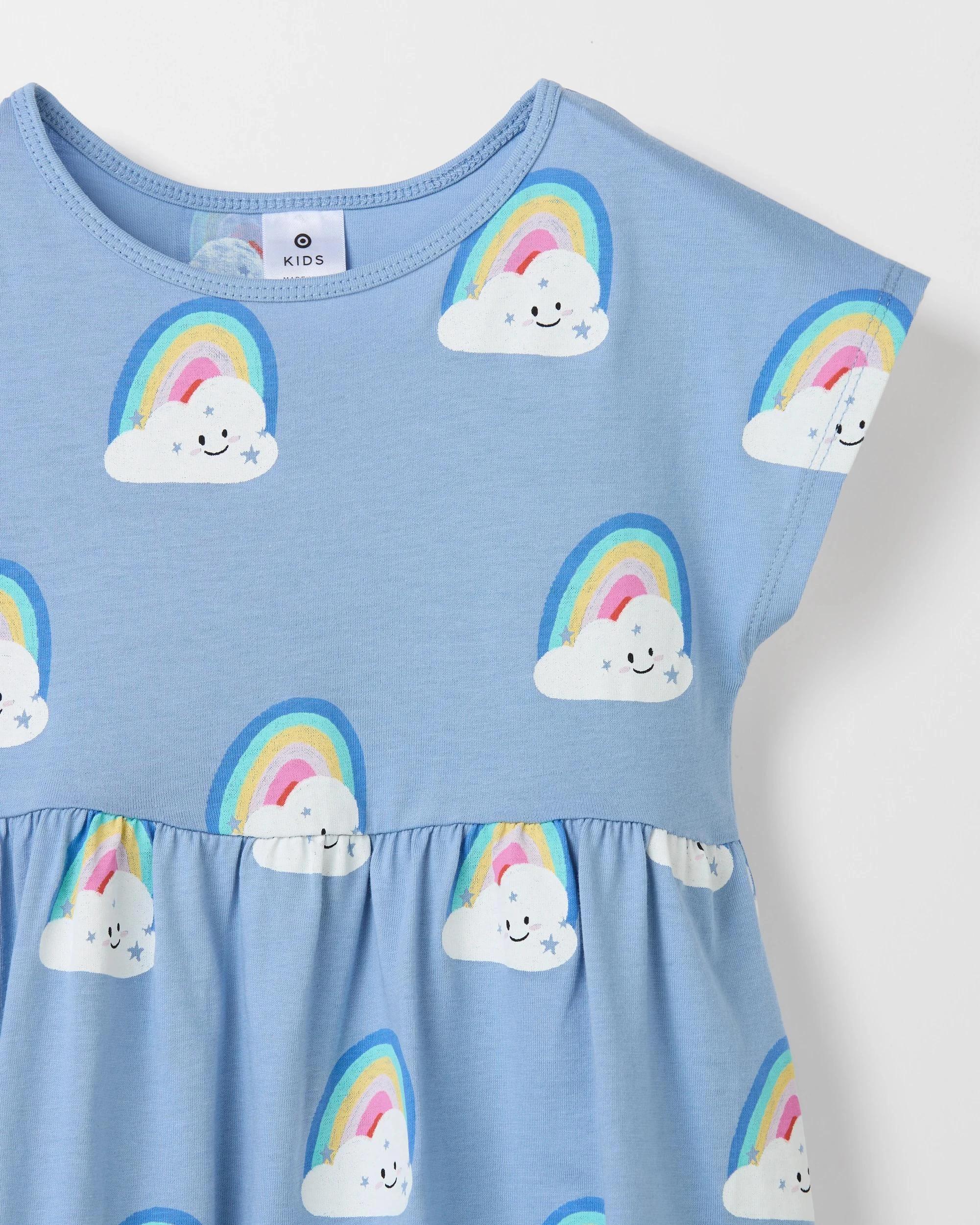 7 Target Kids Australian Cotton Print and Rib 2 Pack Dress PINK/BLUE RAINBOW, 7 of 7