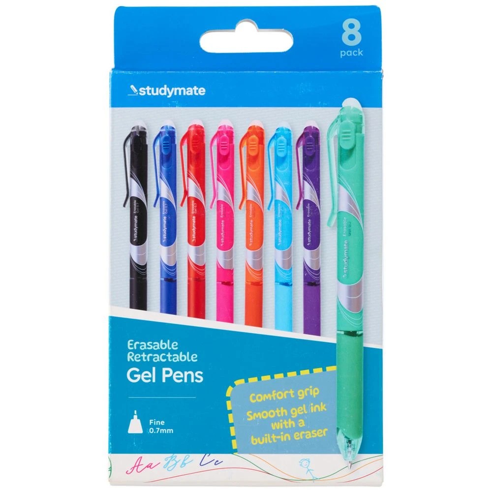 1 Studymate 0.7mm Retractable Erasable Gel Ink Pen Assorted 8PK, 1 of 9
