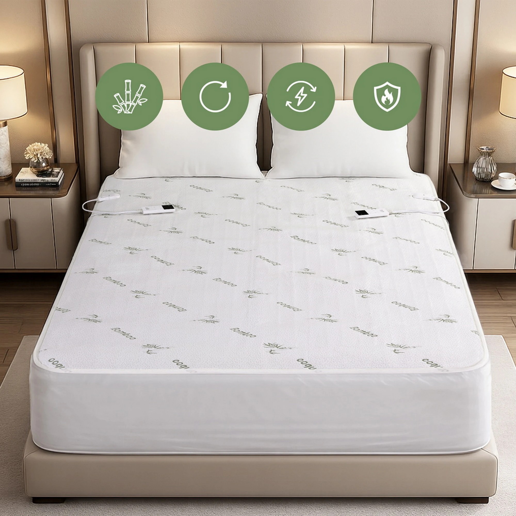 4 Giselle Electric Blanket Bamboo Fabric Double Fitted Heated Pad Underlay - Double Bed - White, 4 of 10