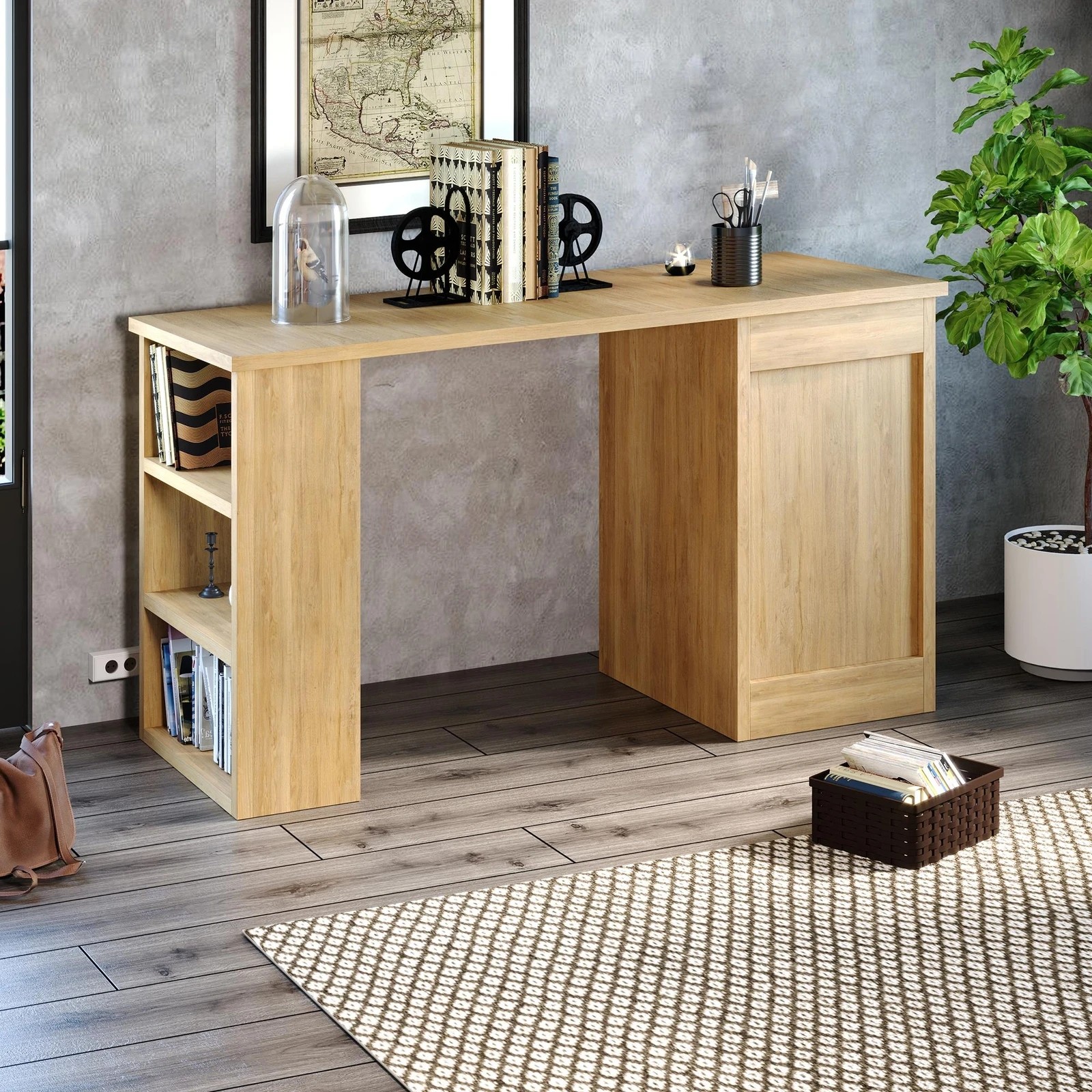 6 Alfordson Computer Desk Drawers Office Laptop PC Study Table Shelf - Oak, 6 of 10