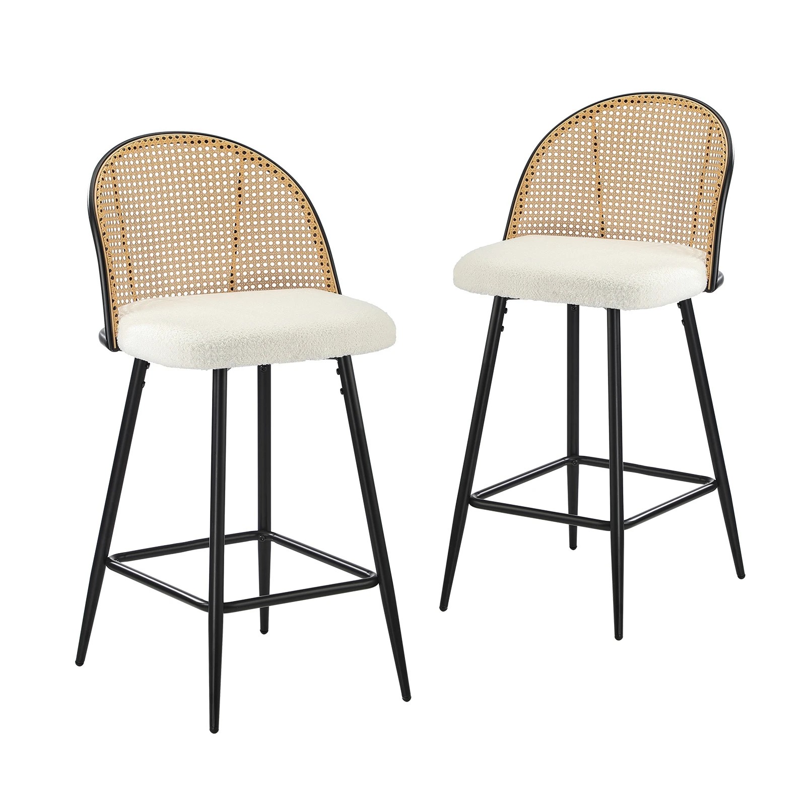 1 Oikiture Bar Stools Kitchen Counter Stool Rattan Dining Chair Boucle Fabric X2
 - White, 1 of 9