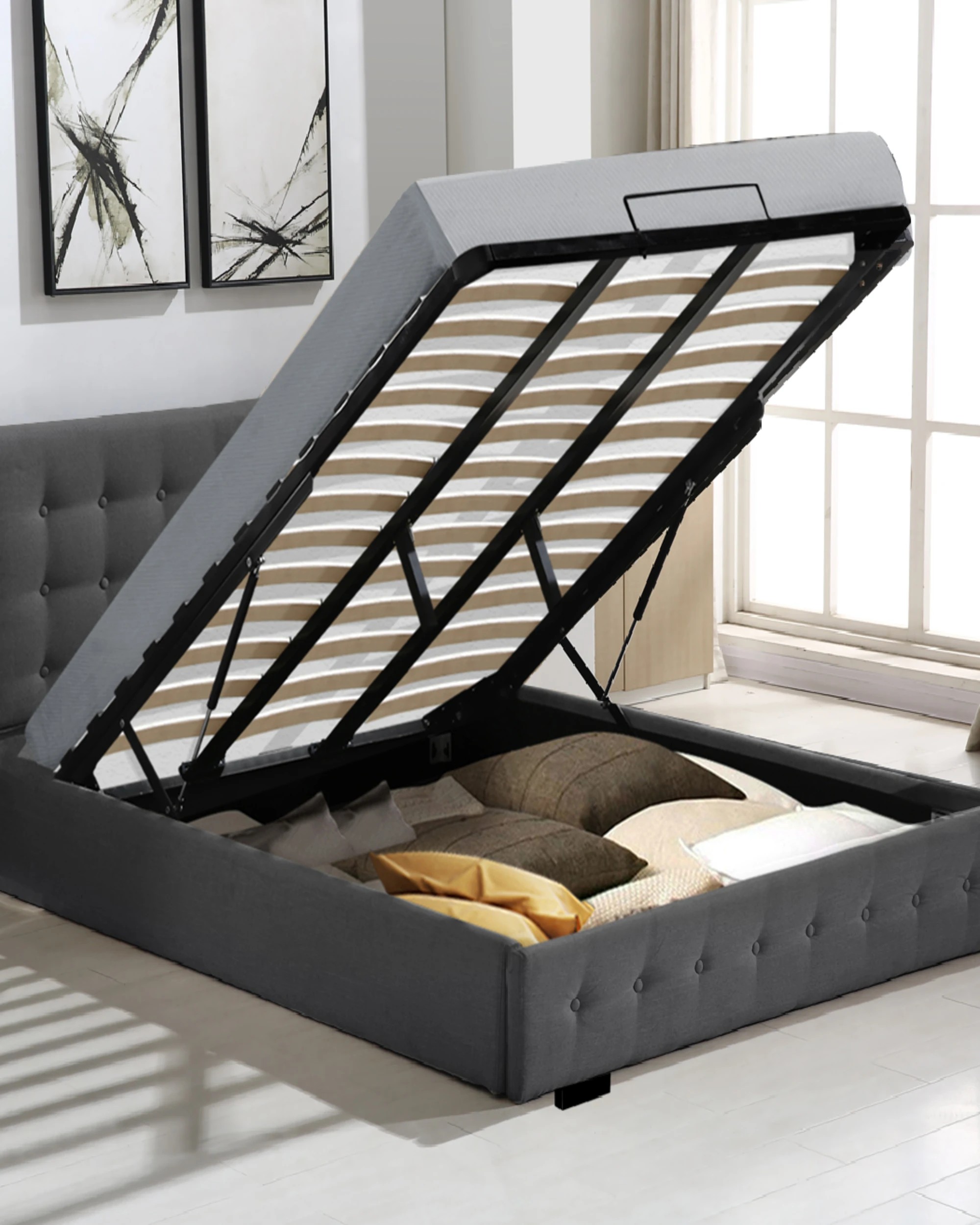 8 Levede Fabric King Bed Frame - Dark Grey, 8 of 8