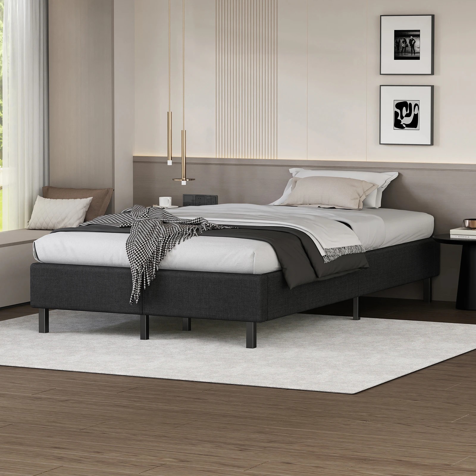 2 Alfordson Bed Frame King Single Mattress Base Foundation Fabric Basel - Charcoal, 2 of 10