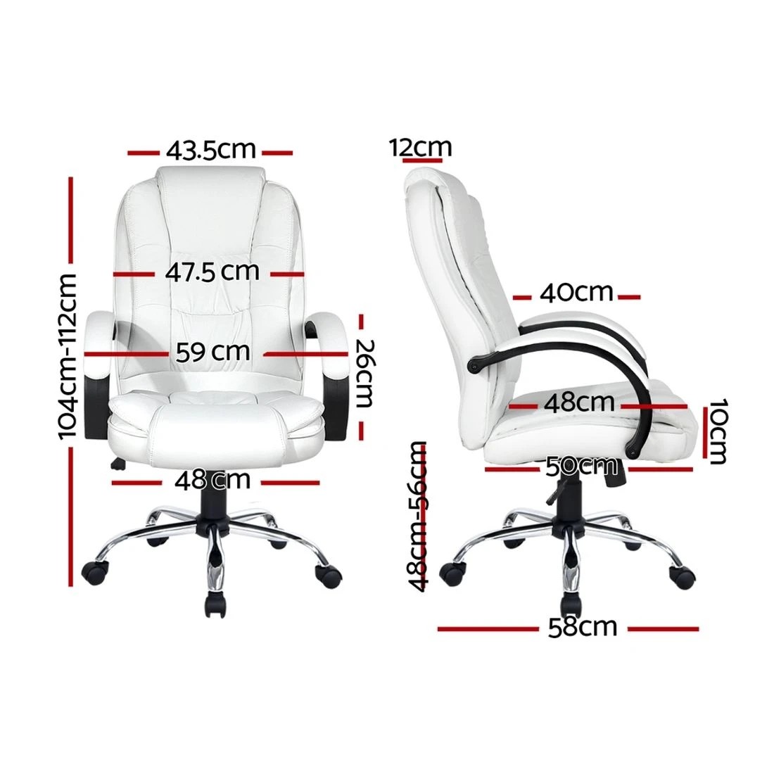 2 Artiss Executive Office Chair Leather Tilt - White, 2 of 5