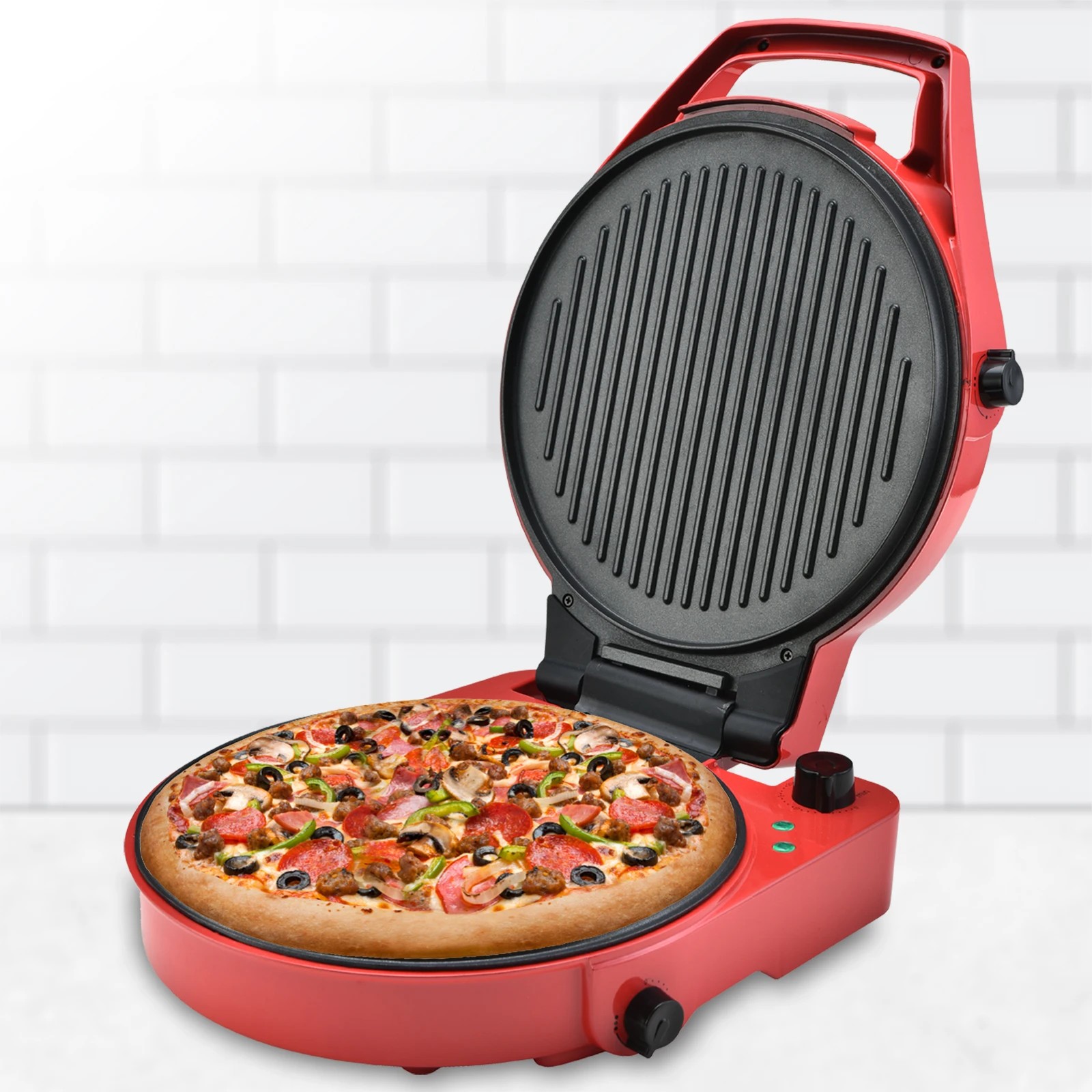 5 TODO 1800W Electric Pizza Maker Pizza Oven Dual Temperature Control Flat Grill - Red, 5 of 5