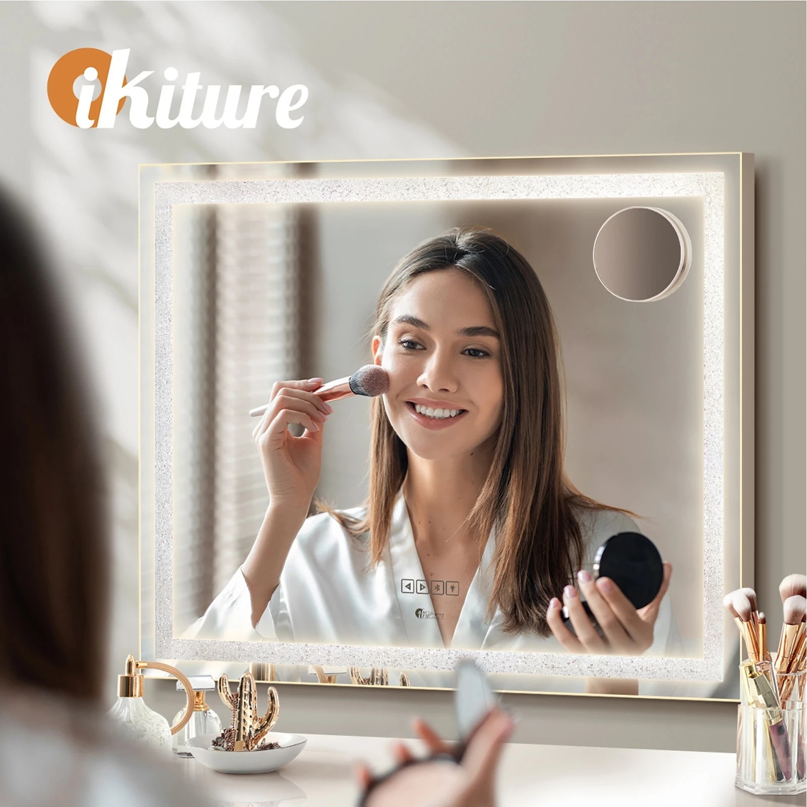 4 Oikiture Bluetooth Hollywood Led Makeup Mirror 80x62cm Crystal Vanity Mirrors
 - White, 4 of 7